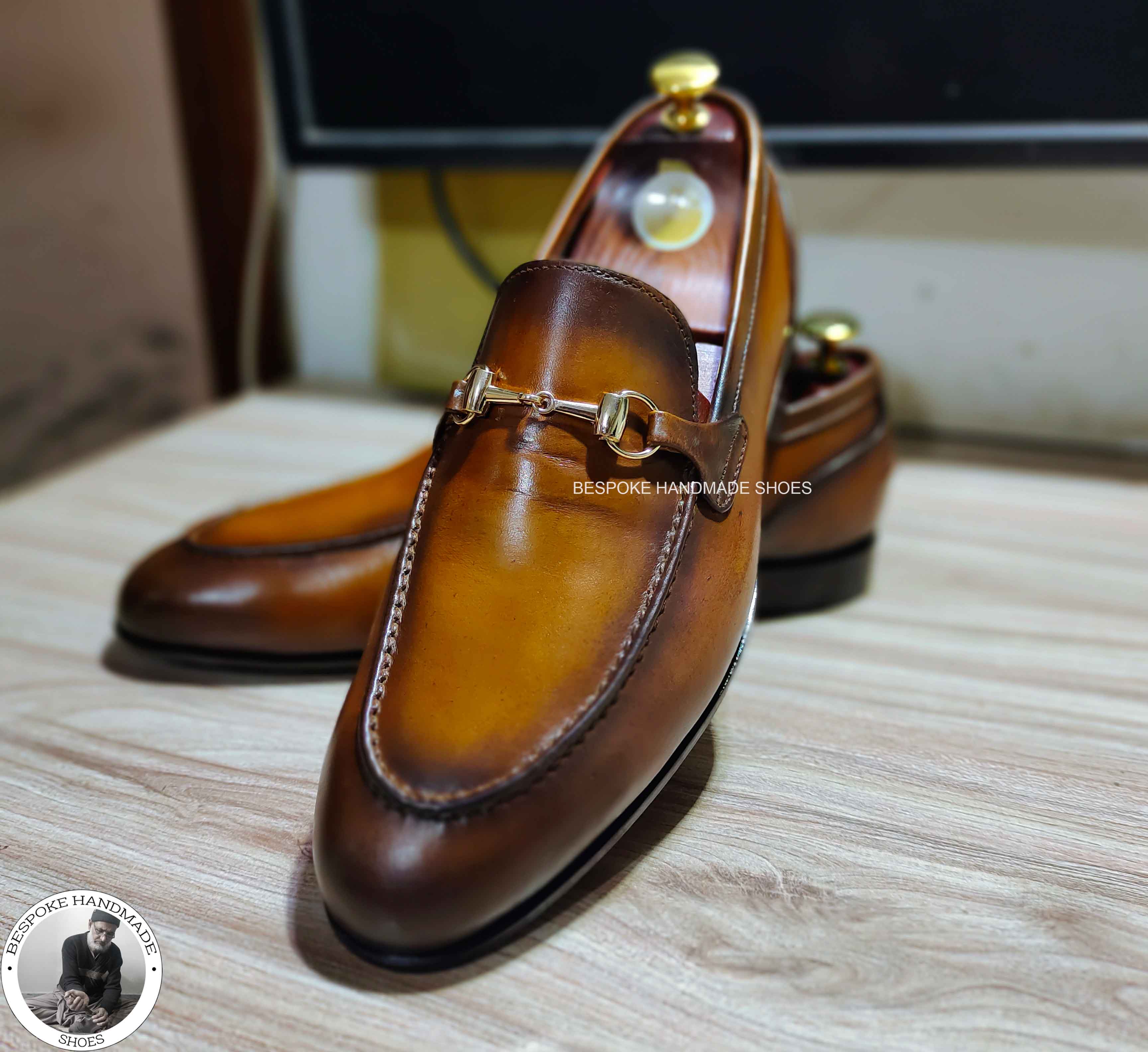 New Custom Made Handmade Pure Leather Brown Black Shaded Slip on Loafers Casual Shoes