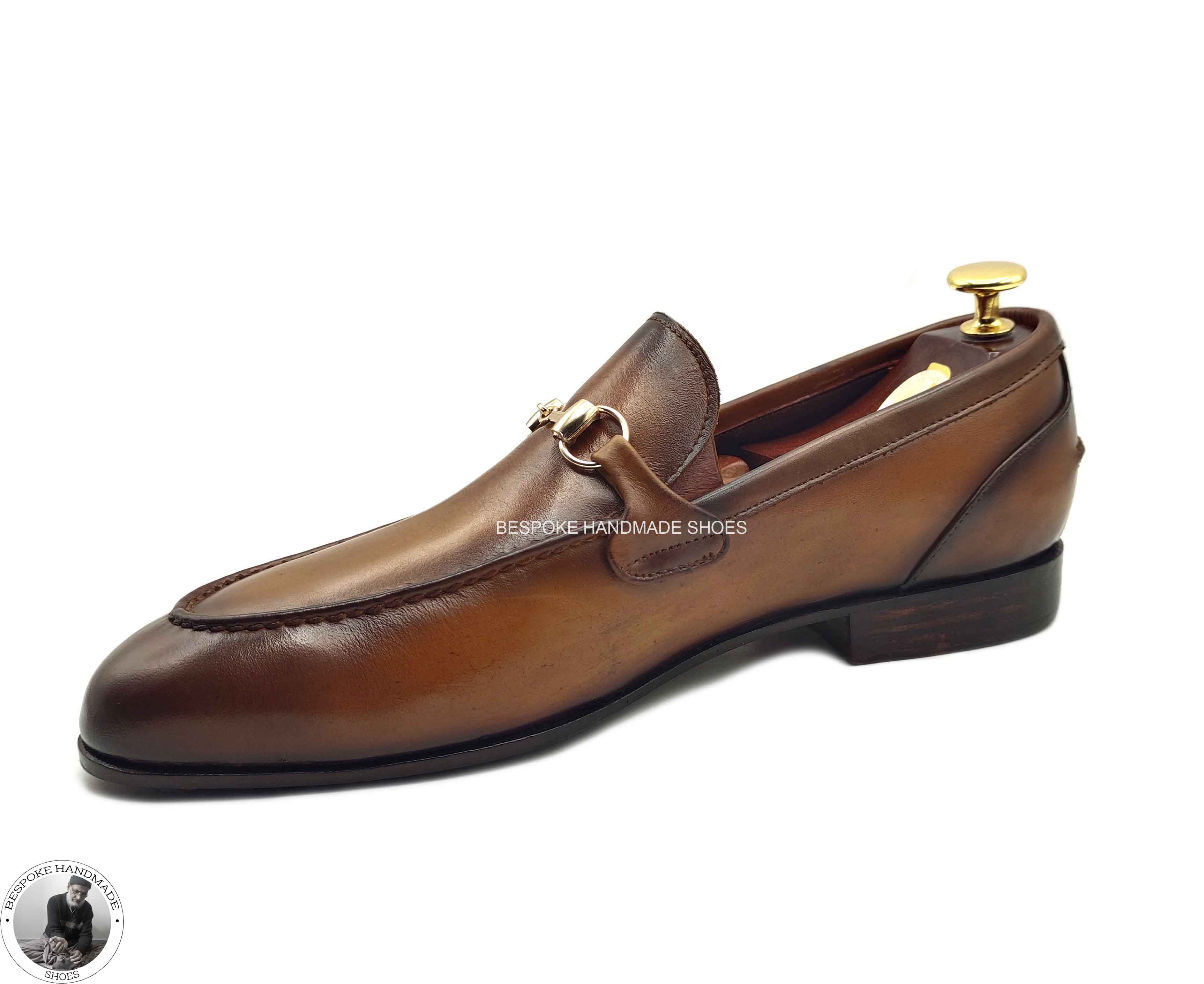New Custom Made Handmade Pure Leather Brown Black Shaded Slip on Loafers Casual Shoes