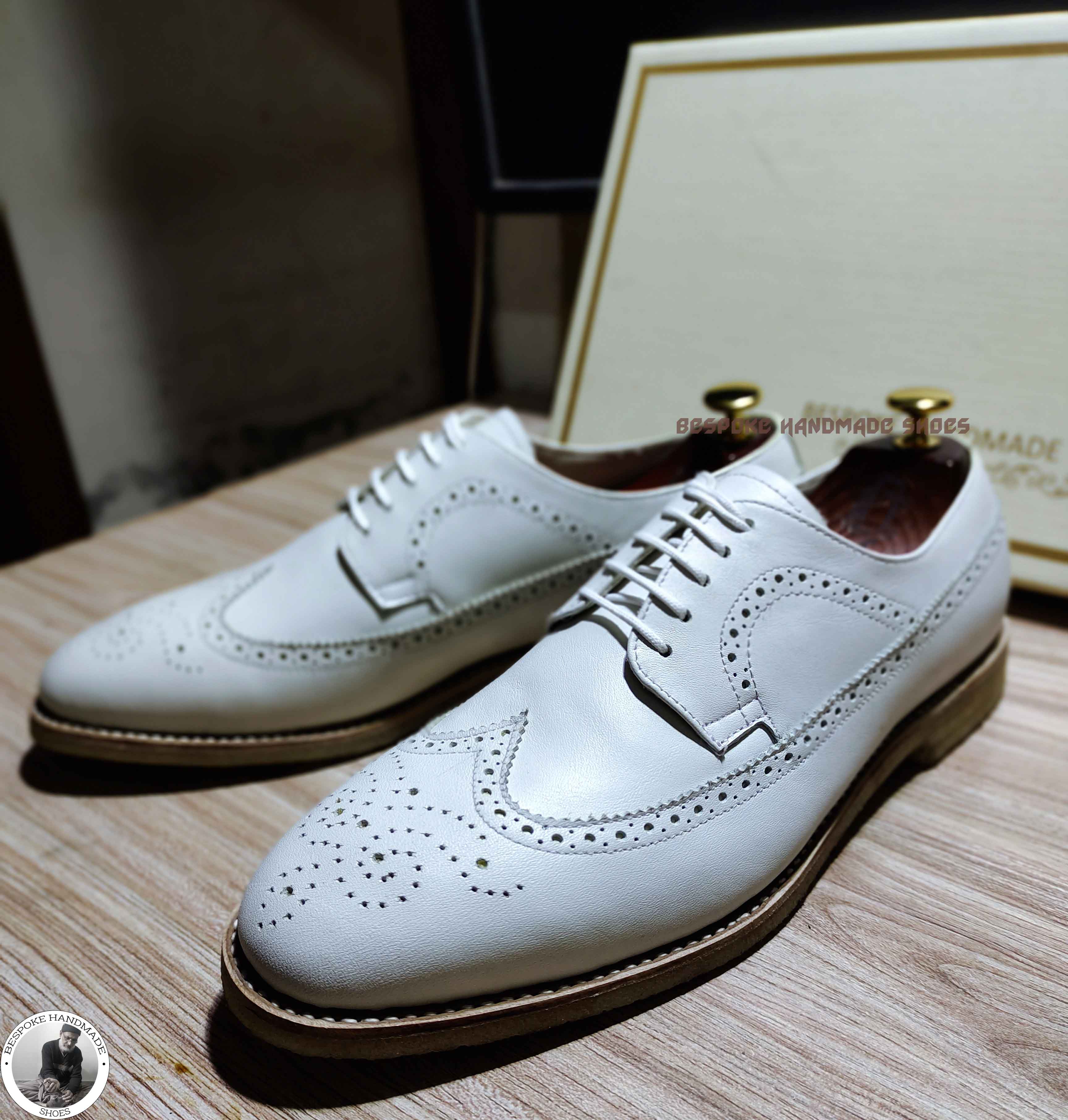 New Handmade Dress Shoes, Pure White Leather Oxford Wingtip Lace Up Dress Shoe