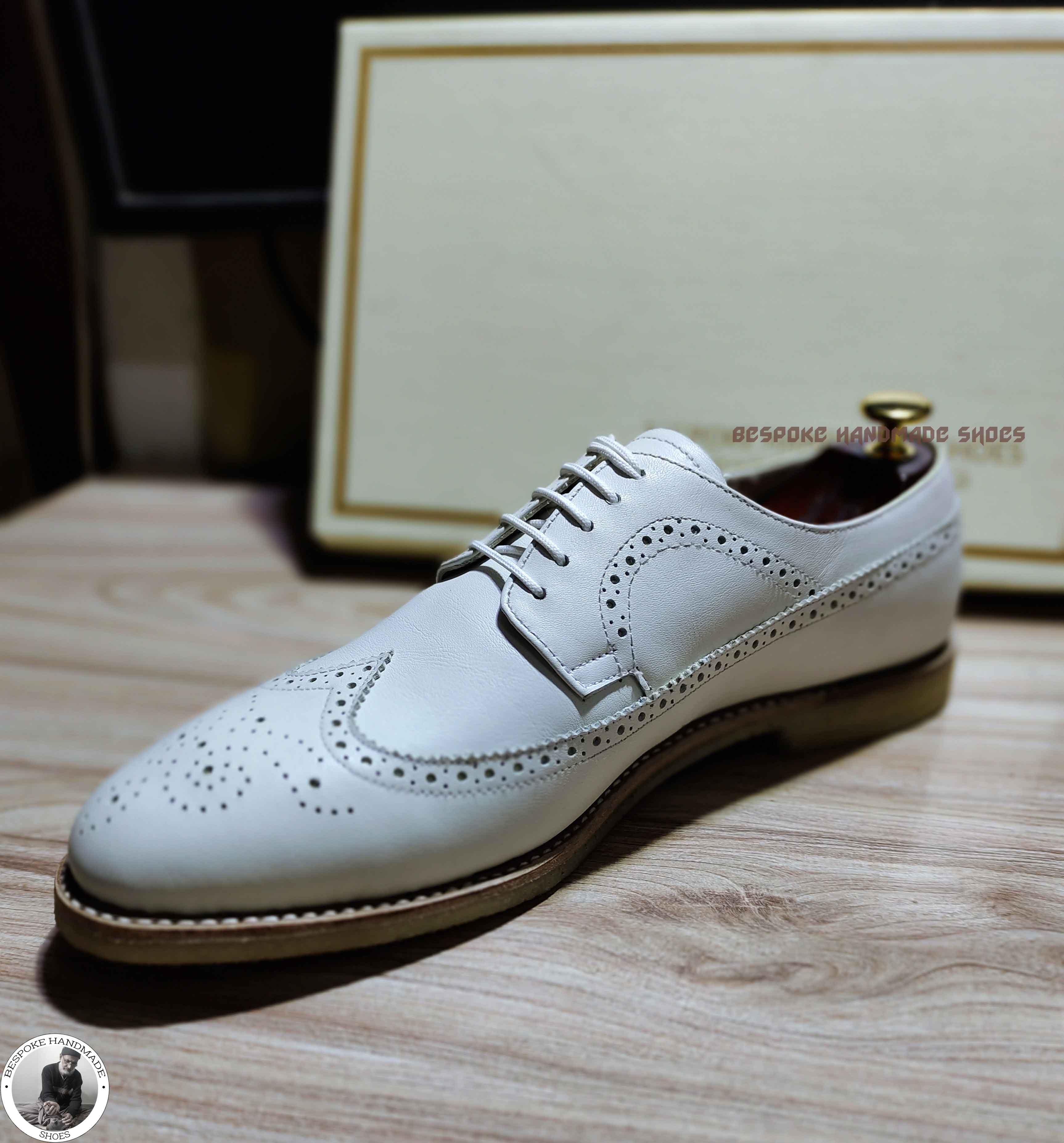 New Handmade Dress Shoes, Pure White Leather Oxford Wingtip Lace Up Dress Shoe