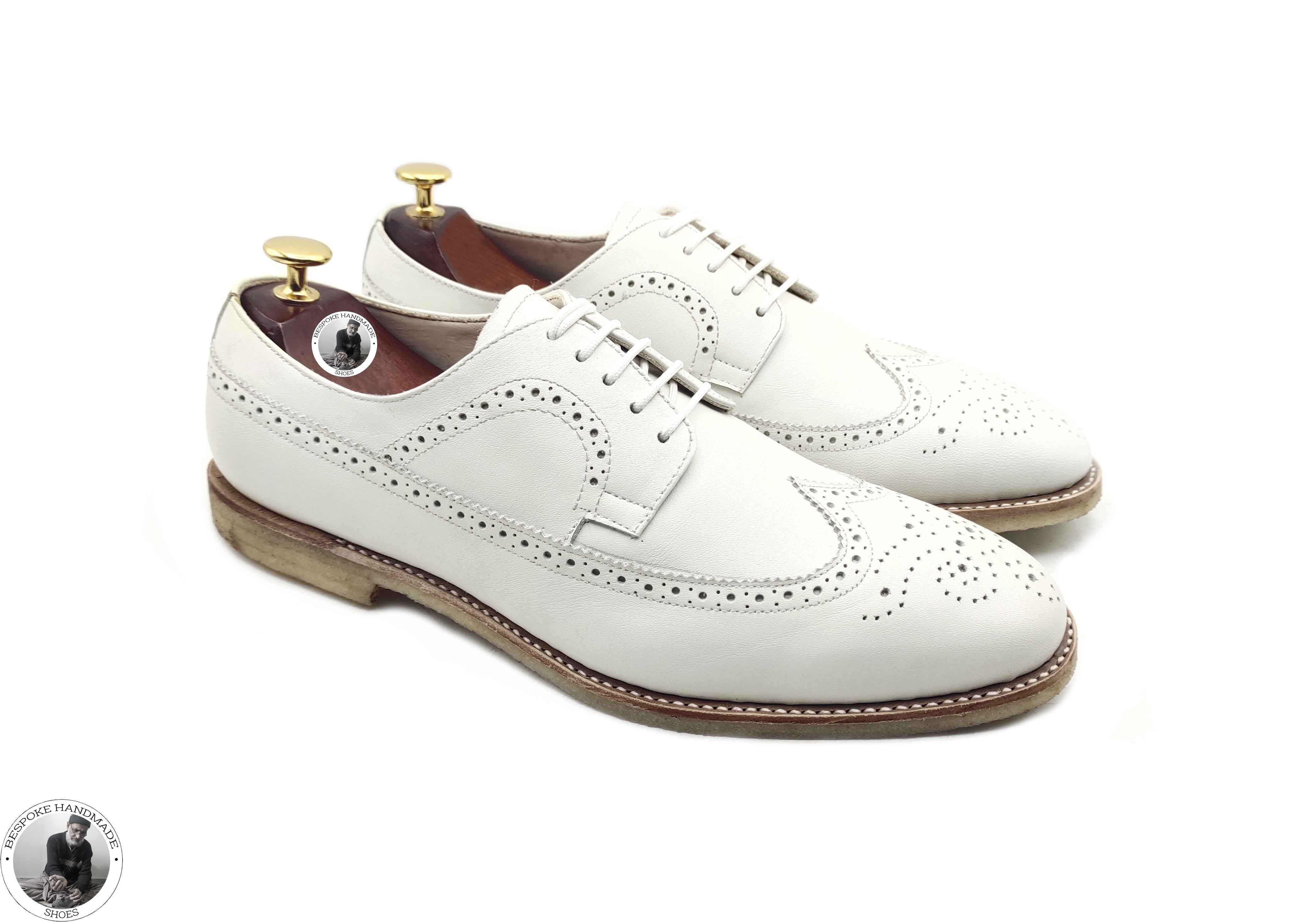 New Handmade Dress Shoes, Pure White Leather Oxford Wingtip Lace Up Dress Shoe