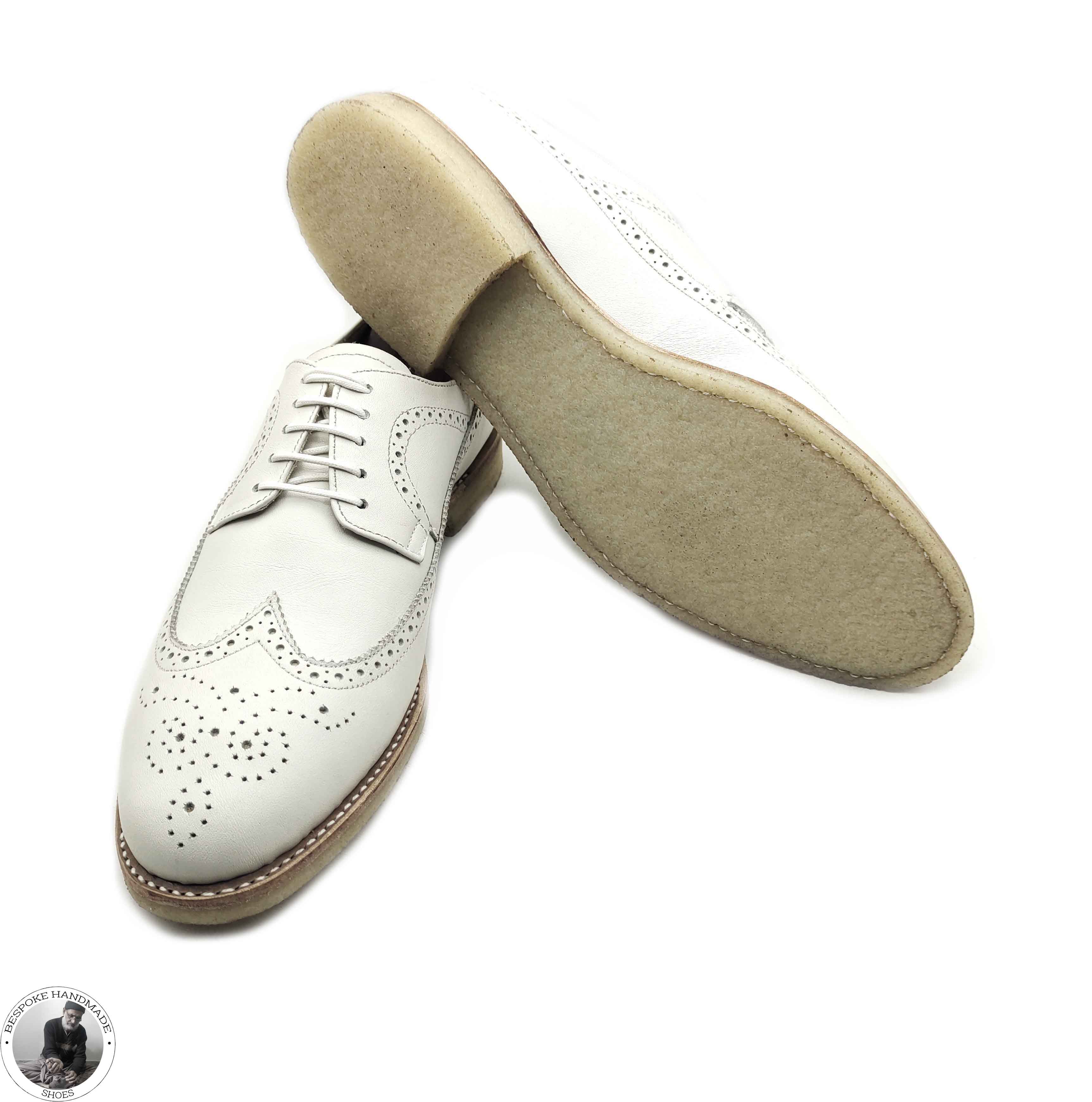 New Handmade Dress Shoes, Pure White Leather Oxford Wingtip Lace Up Dress Shoe