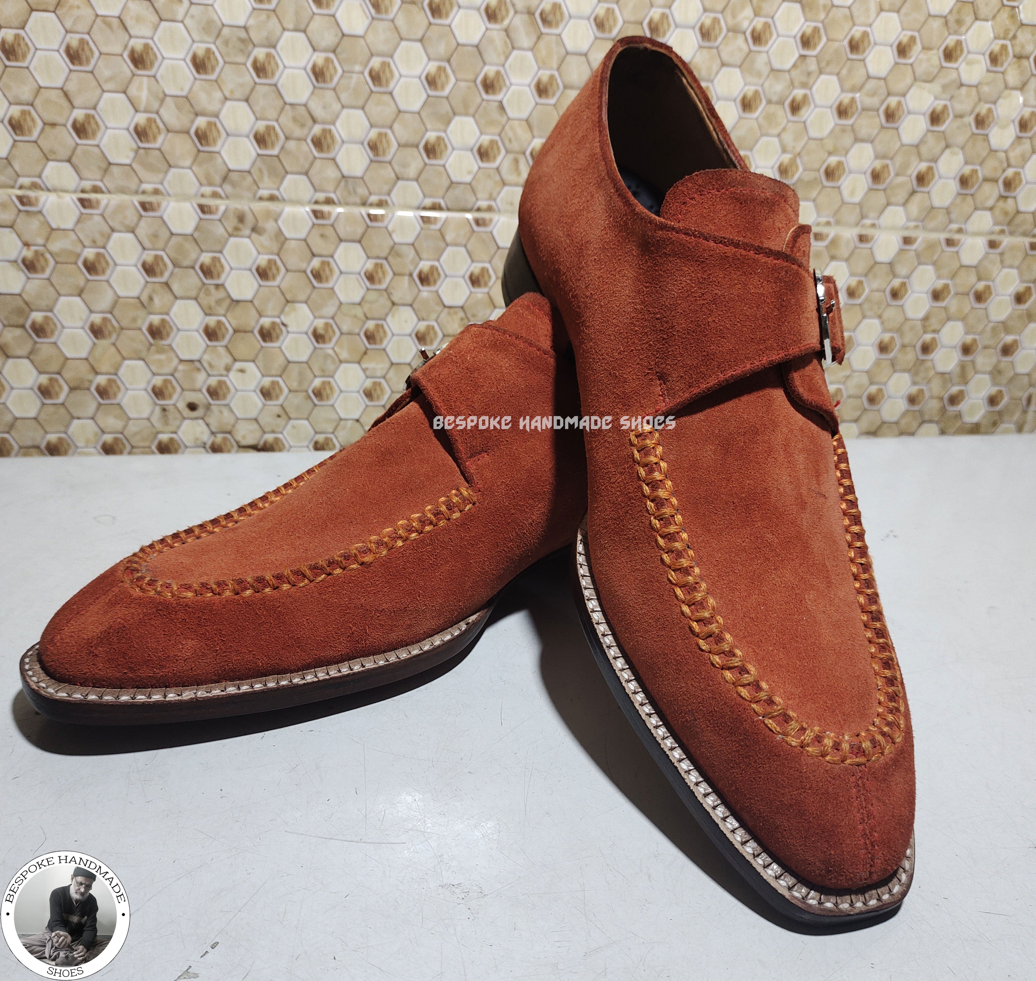 Buy Handmade Pure Tan Suede Single Monk Strap ,Dress / Formal Shoes