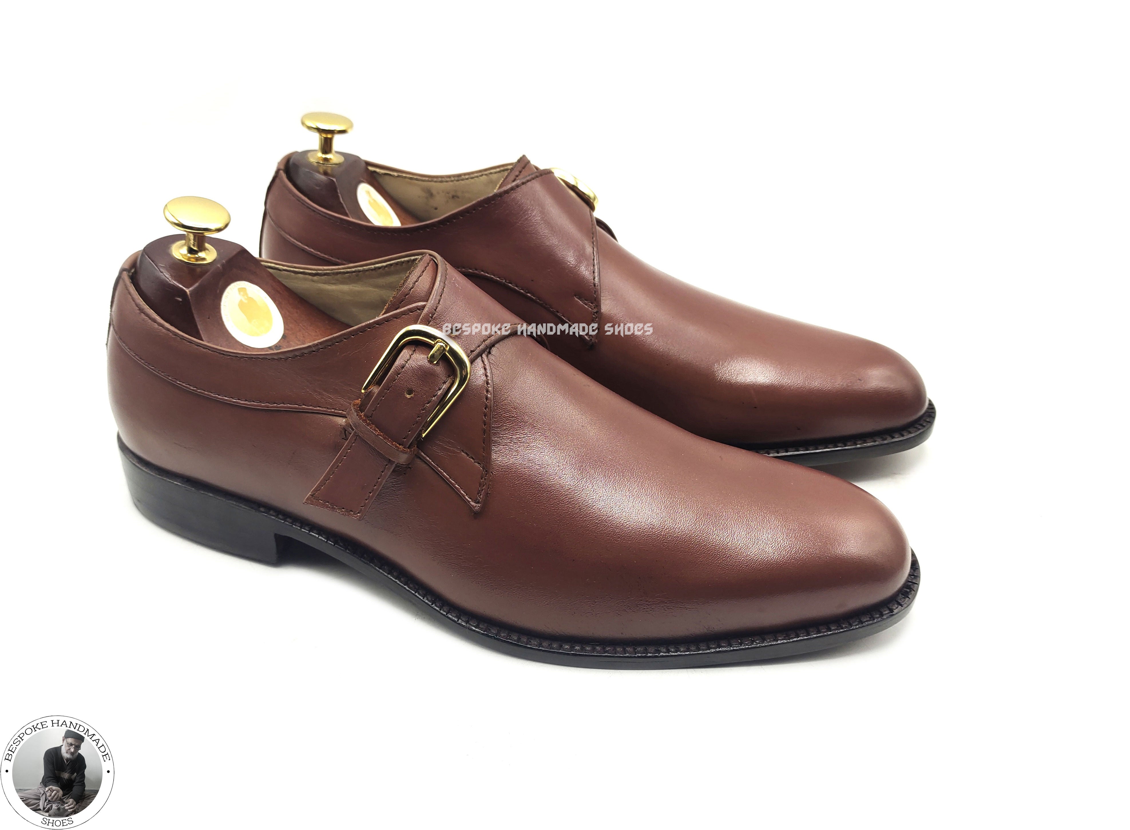 Bespoke Handmade Brown Calf Leather Monk Strap Wholecut Fashion Shoes