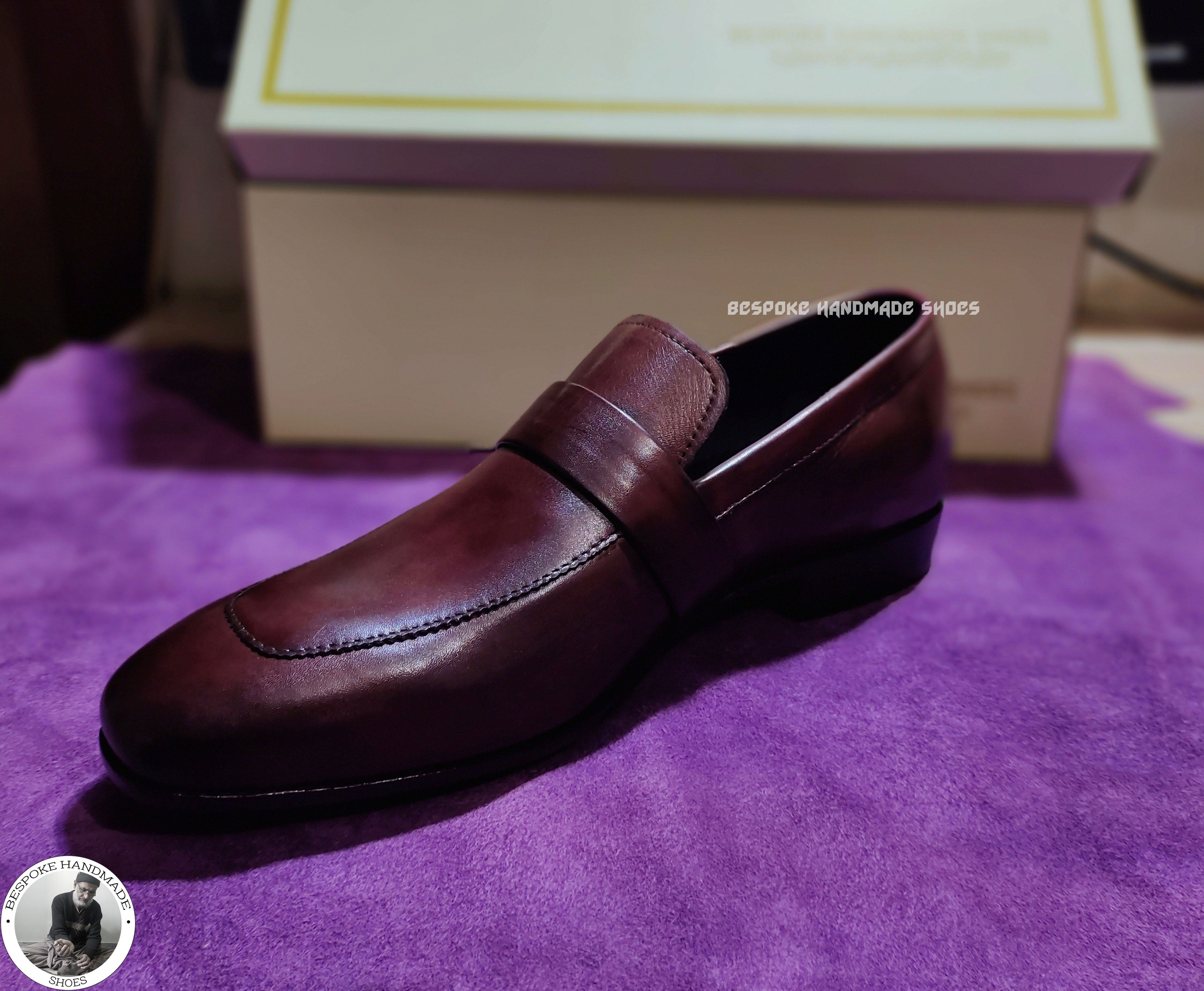 Bespoke Pure Handmade Brown Leather Loafer Mocassion Slip on Dress / Formal Shoes For Men's