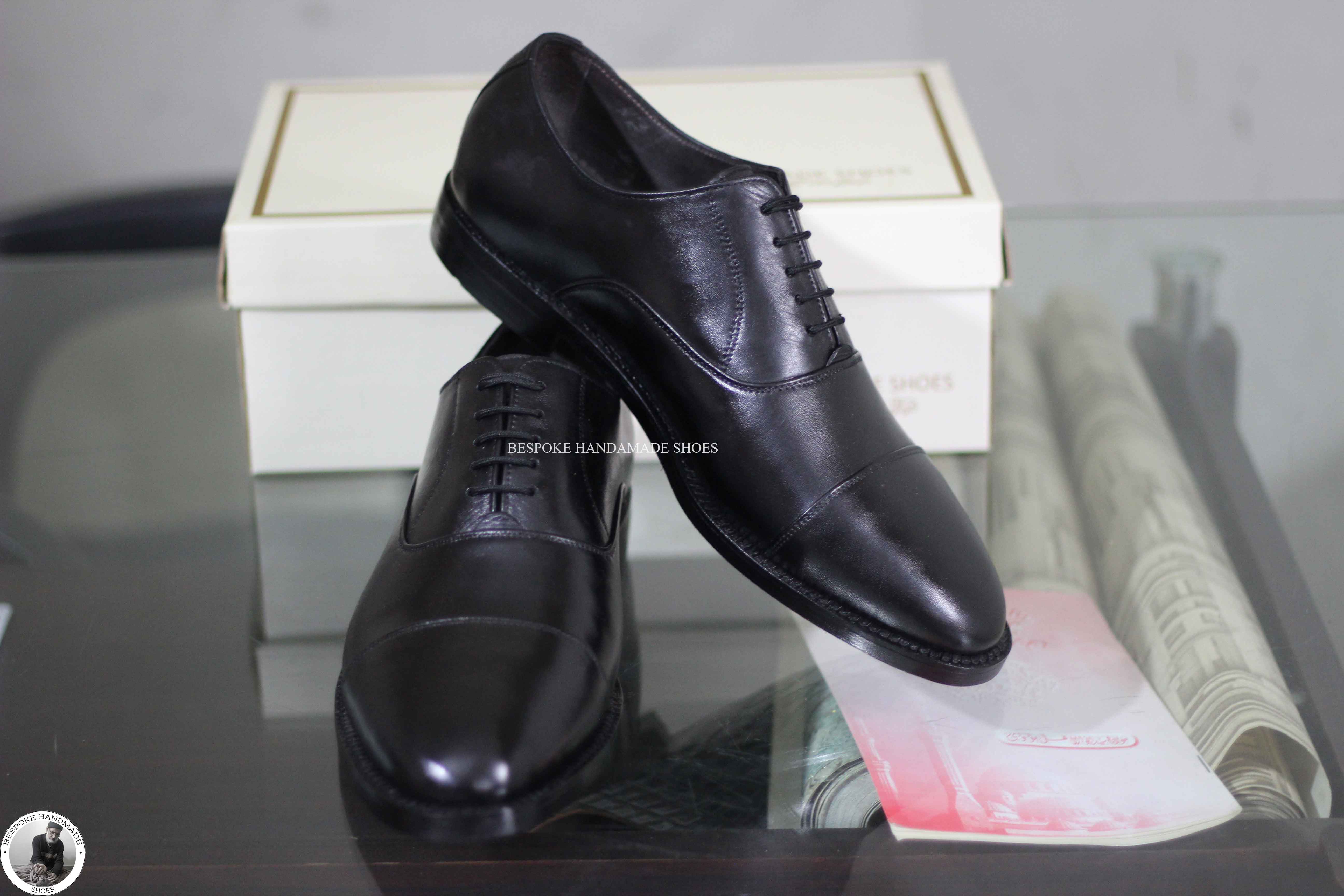 New Men's Handmade Black Leather Oxford Toe Cap Dress Shoes For Men'