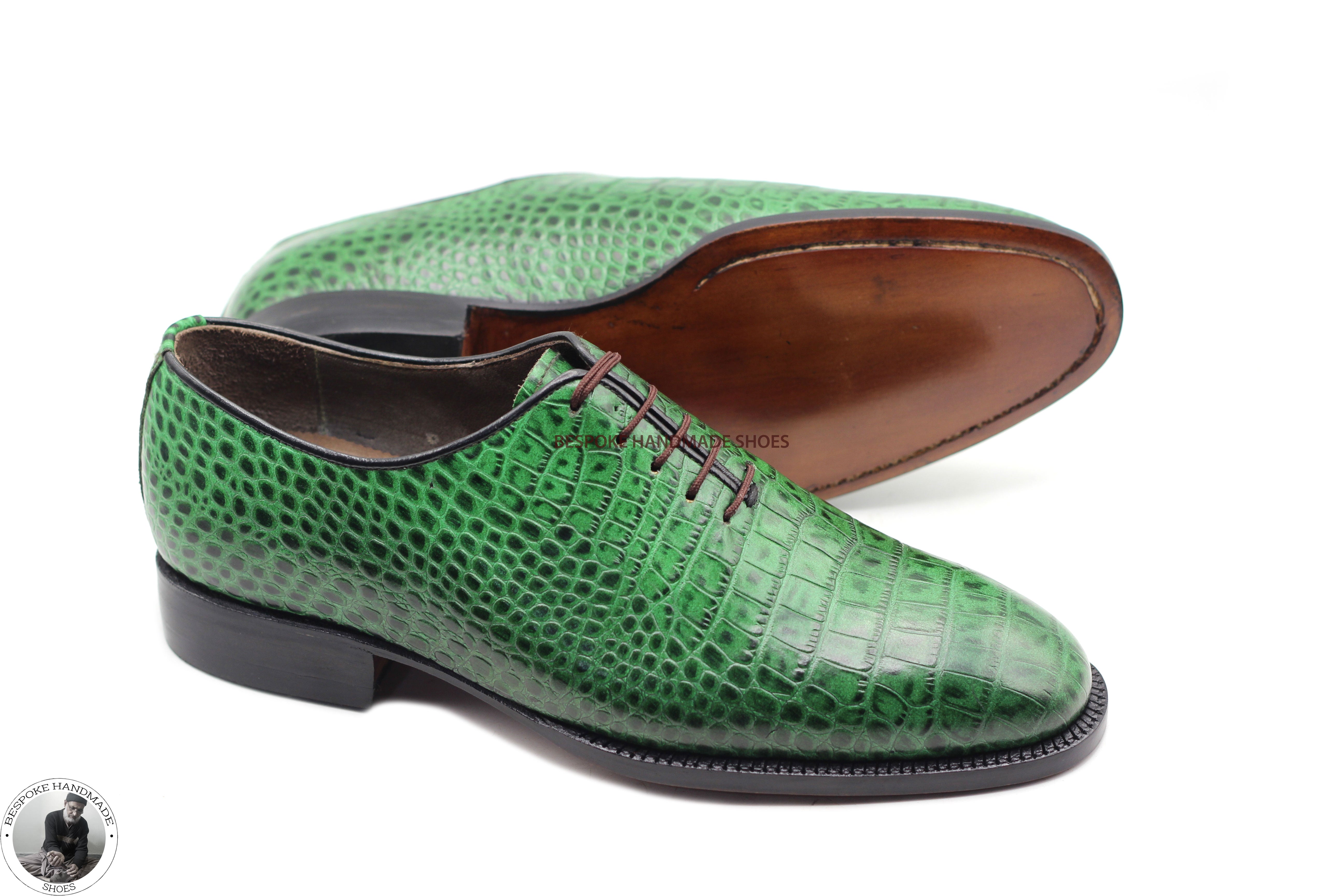 Green Alligator Print Leather Oxford Shoe