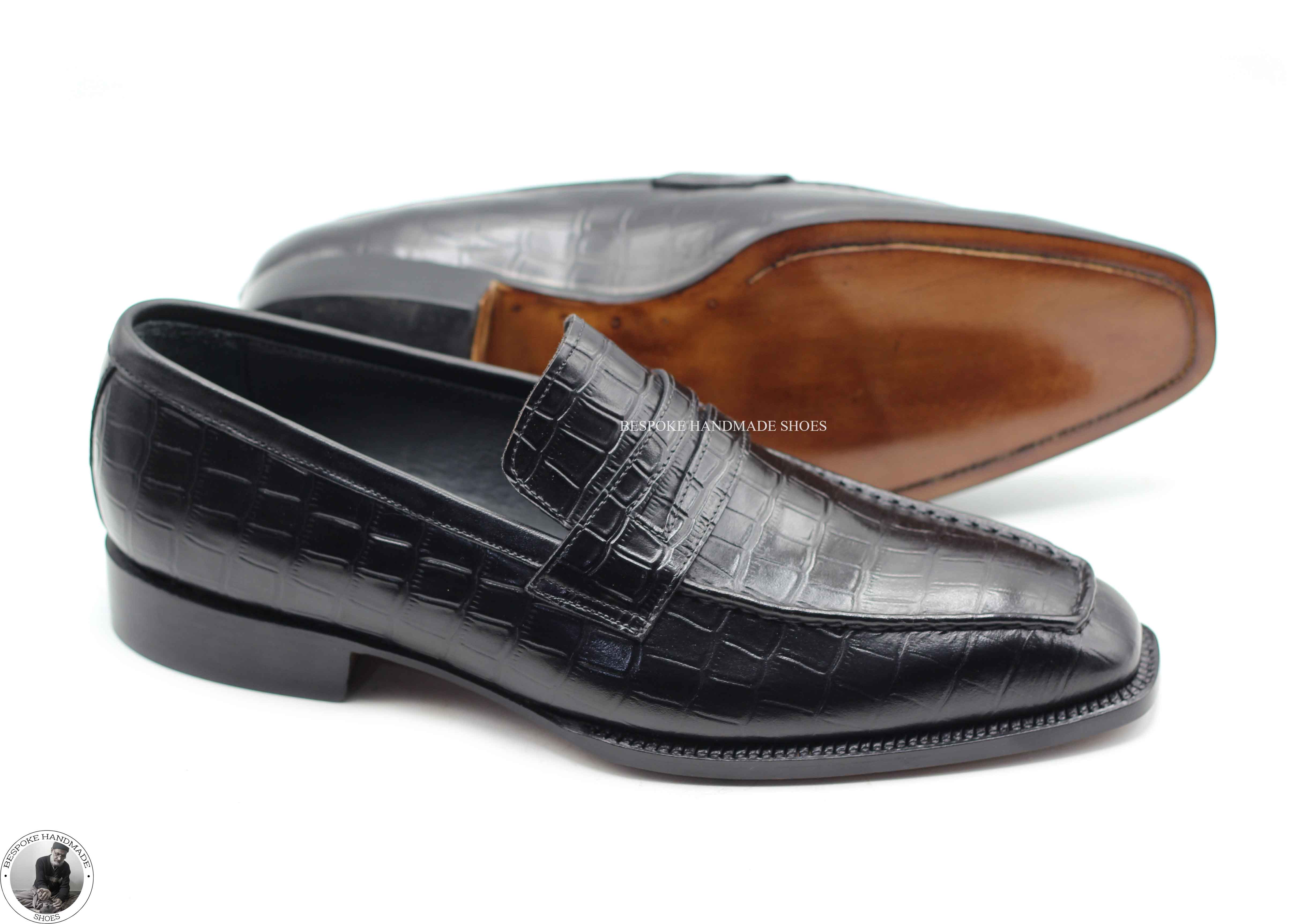 Bespoke Handmade Men's Black Leather Loafer Moccasin Slip On Casual Men's Shoes