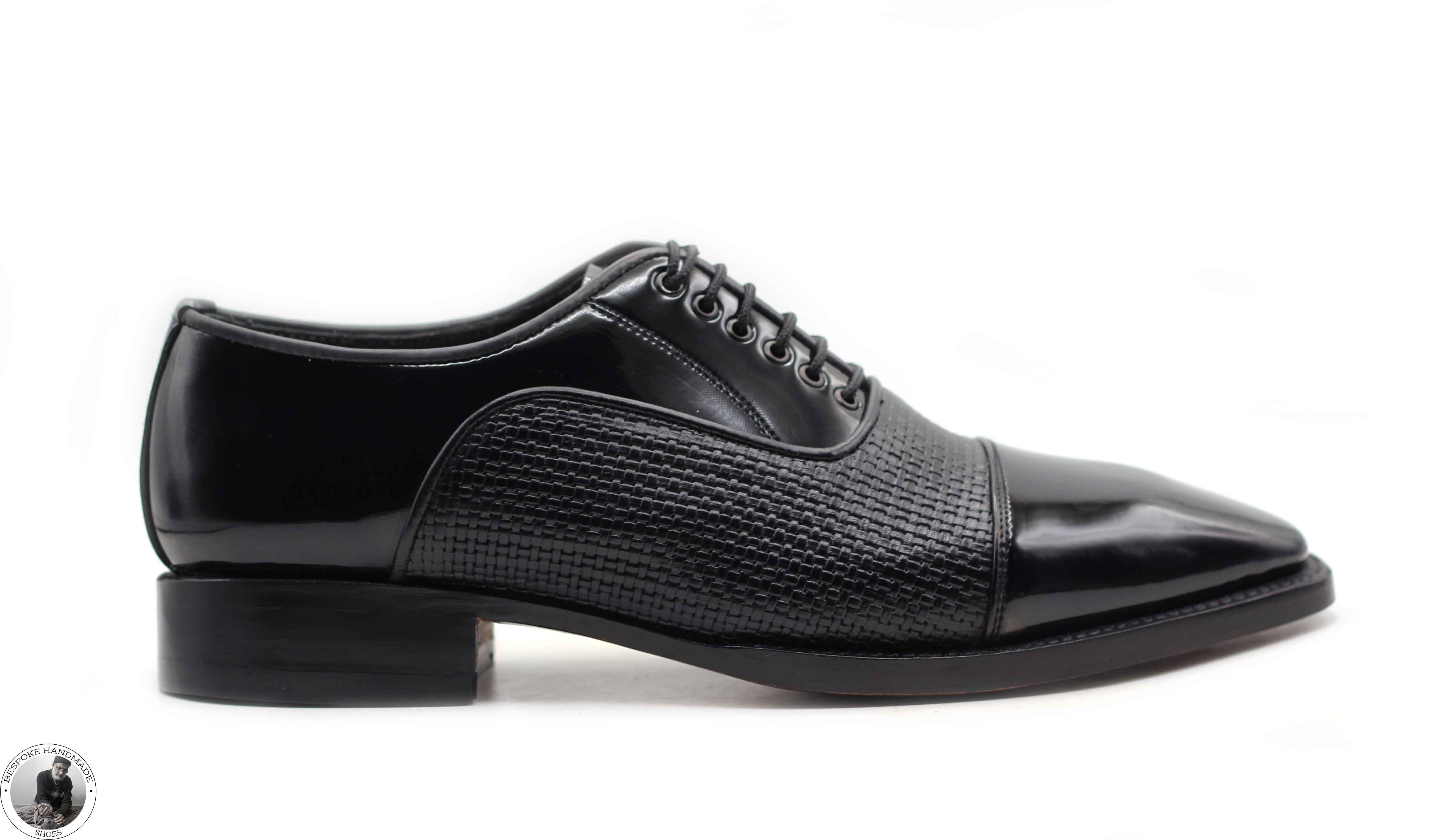New Men's Handmade Black Leather Animal Print Oxford Toe Cap Patent Dress Shoes For Men's