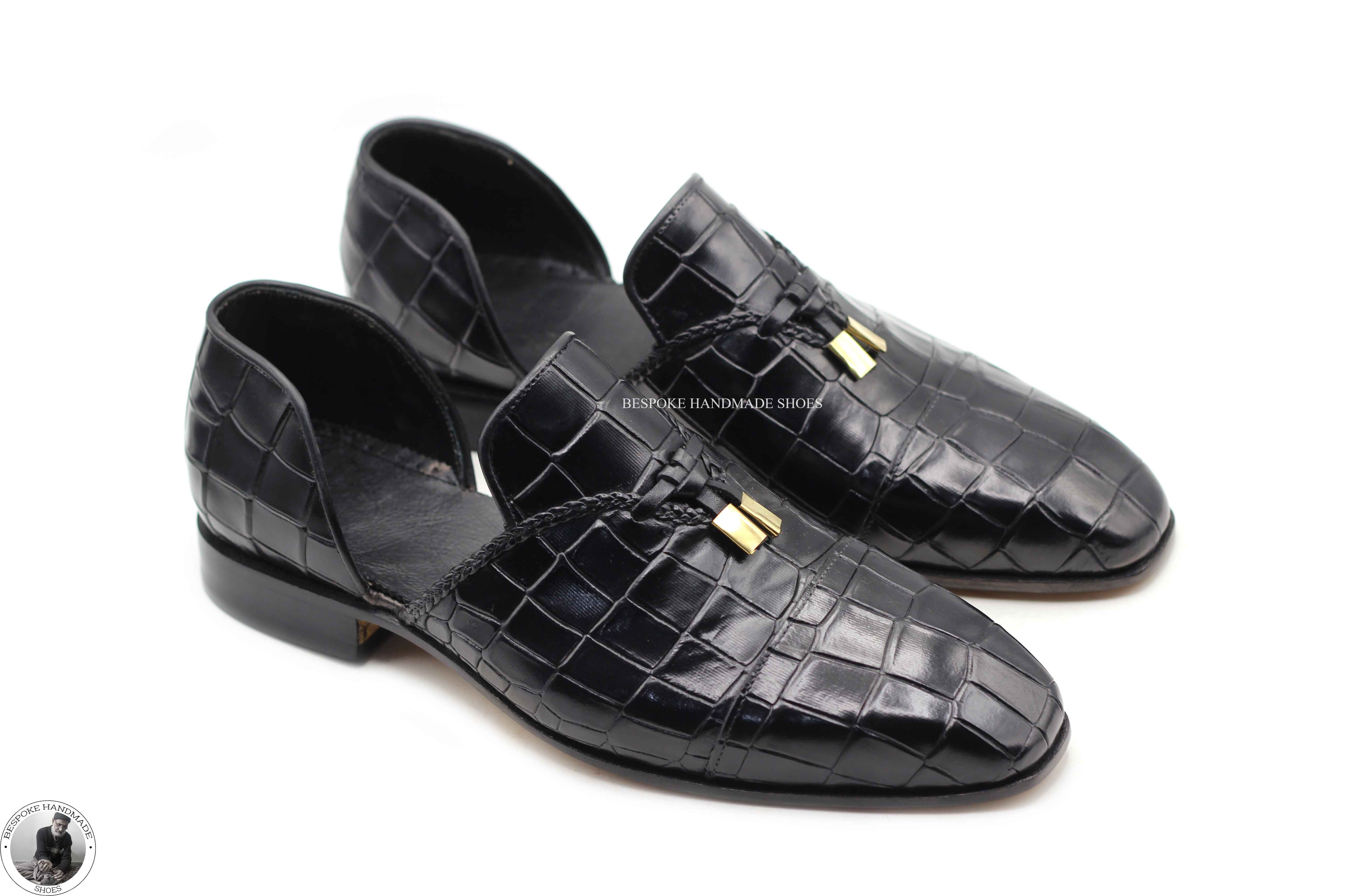 Custom Made Men's Black Leather Half Shoe Moccasin Leather Tassels Formal Men's Shoes