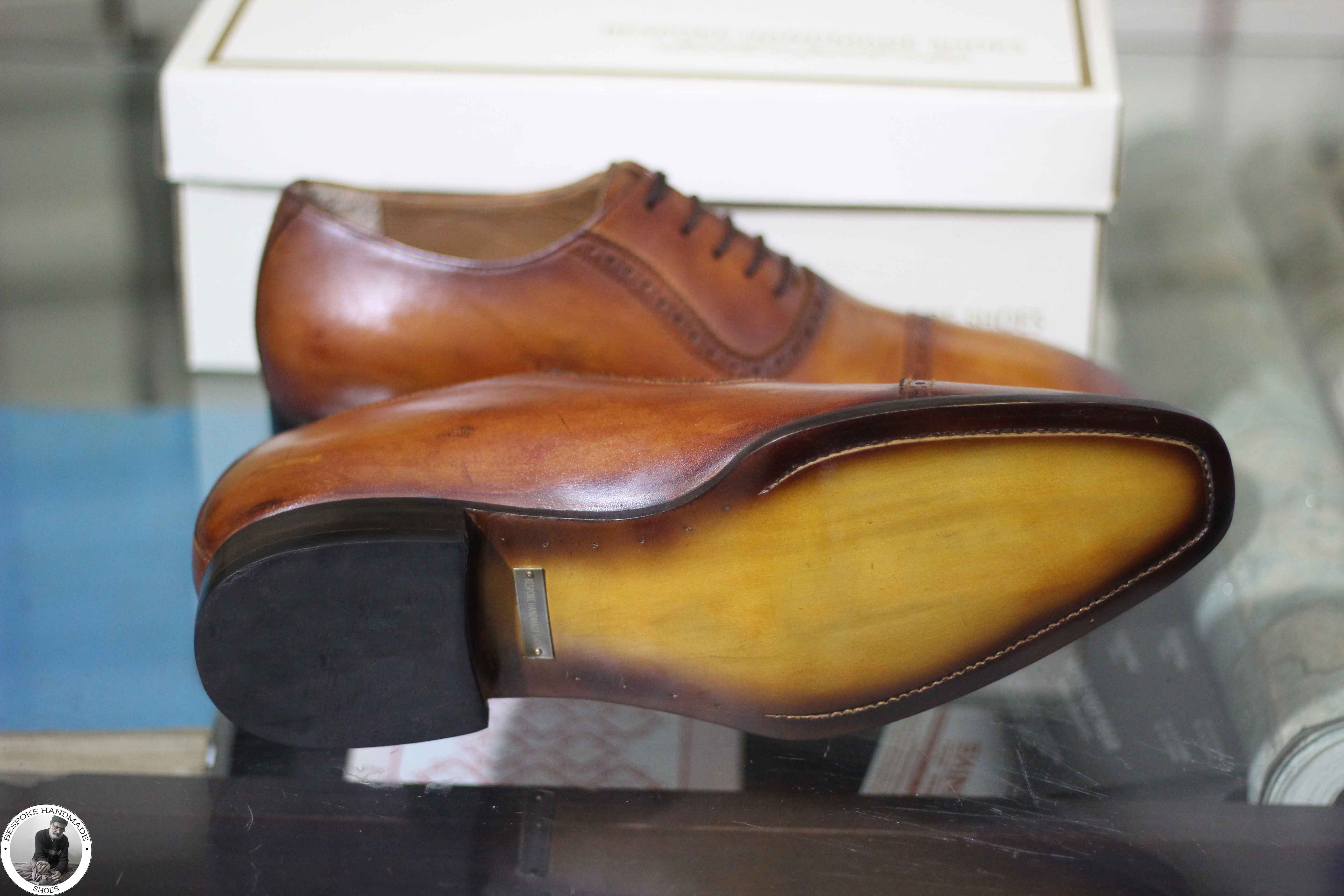 Bespoke Men's Handmade Brown Leather Oxford Toe Cap Lace Up Dress Fashion Men's Shoes