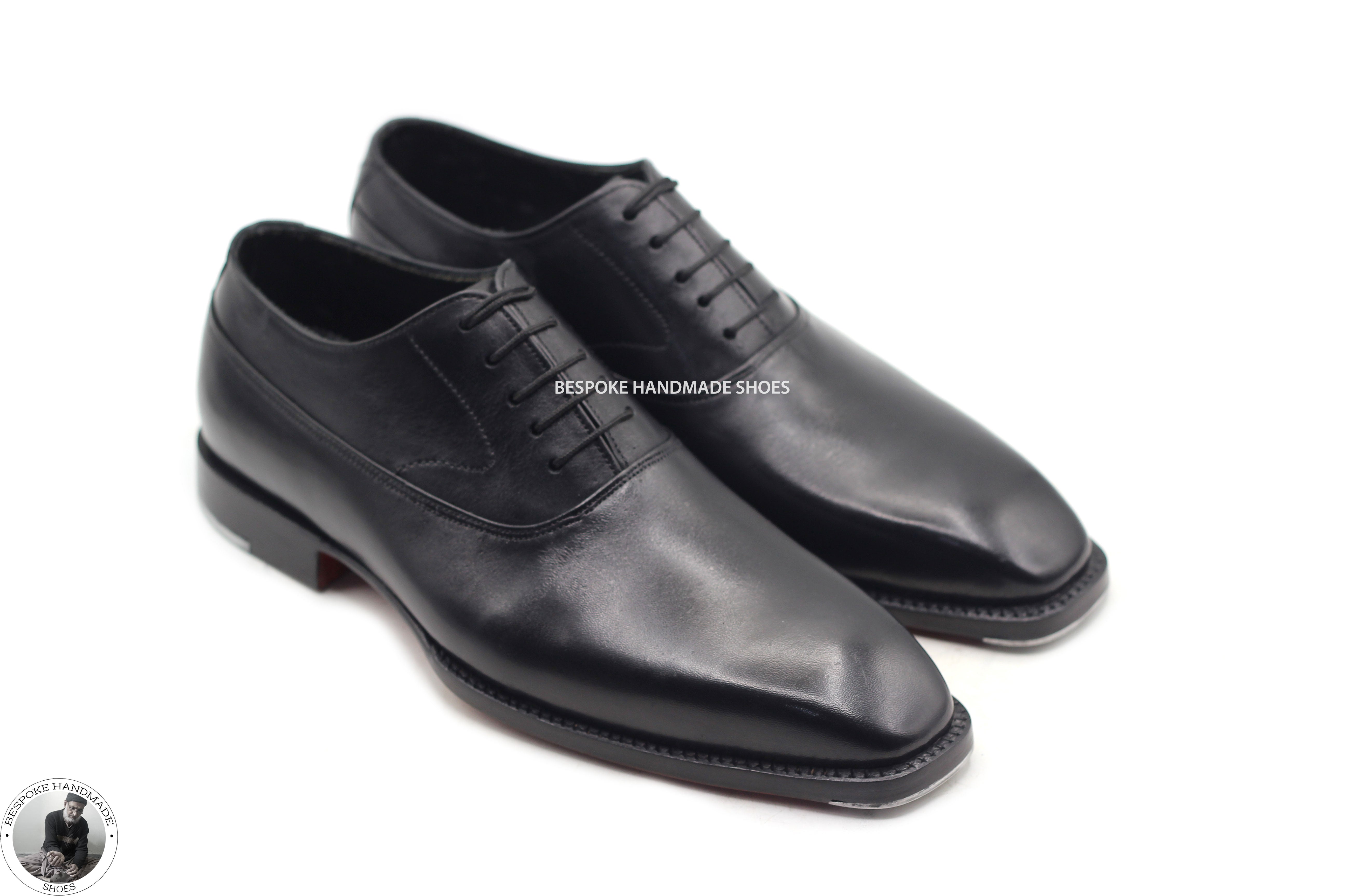 Handcrafted Premium Quality Black Leather Oxford Lace up Whole Cut Dress Shoes