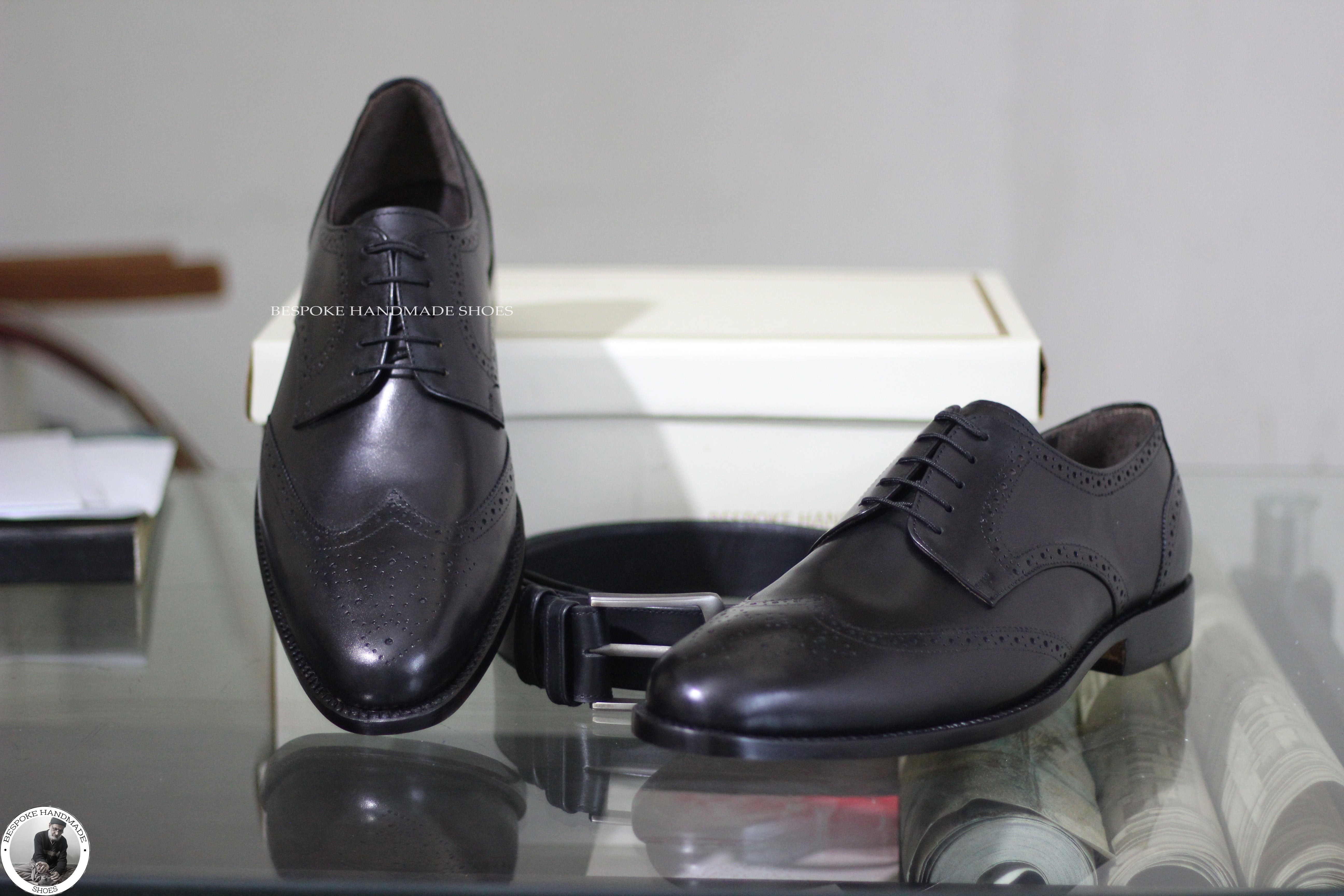 Handmade Men's Black Leather Wingtip Brogue Derby Lace Up Stylish Men's Shoes
