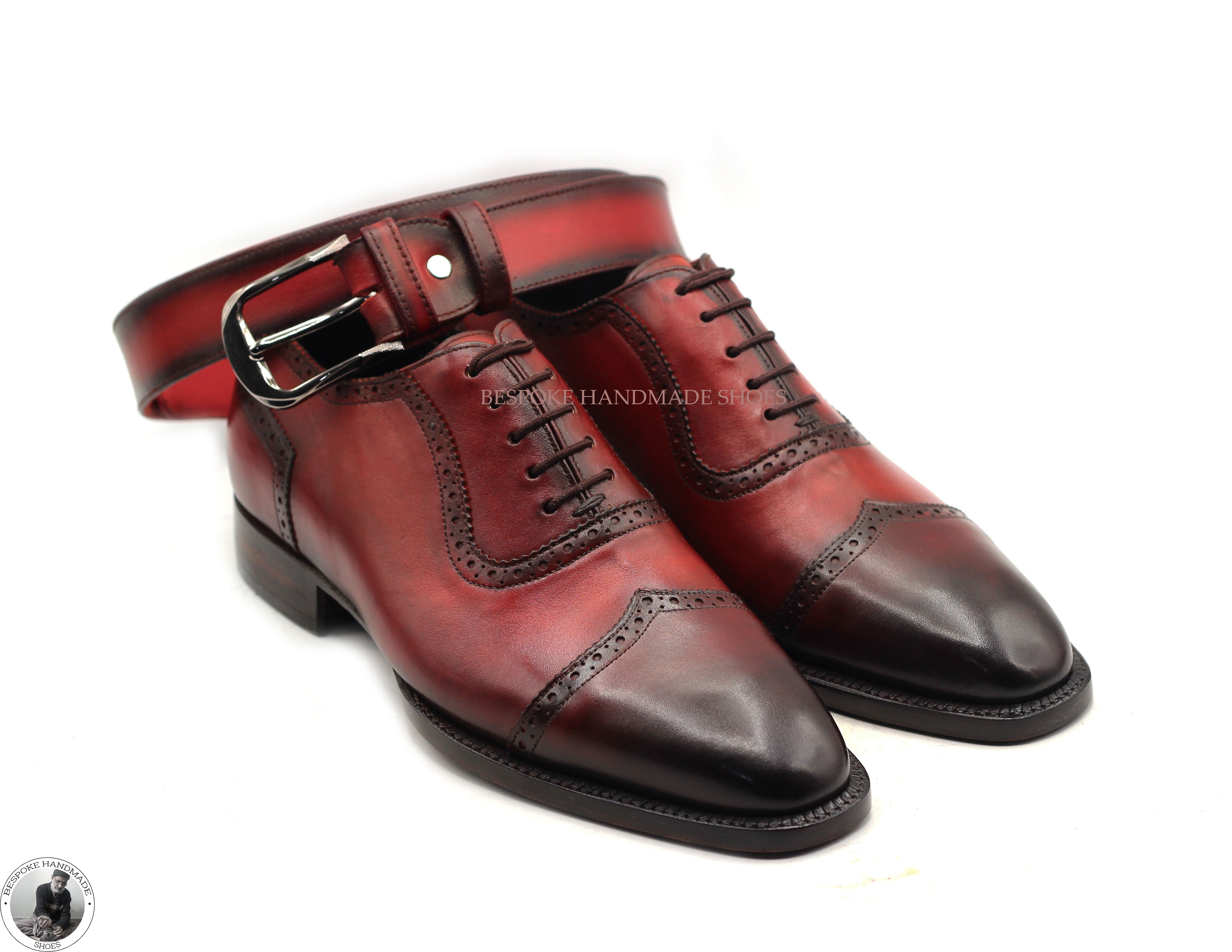 Bespoke Men's Handmade Genuine Red Leather Lace Up Oxford Toe Cap Stylish Men's Shoes