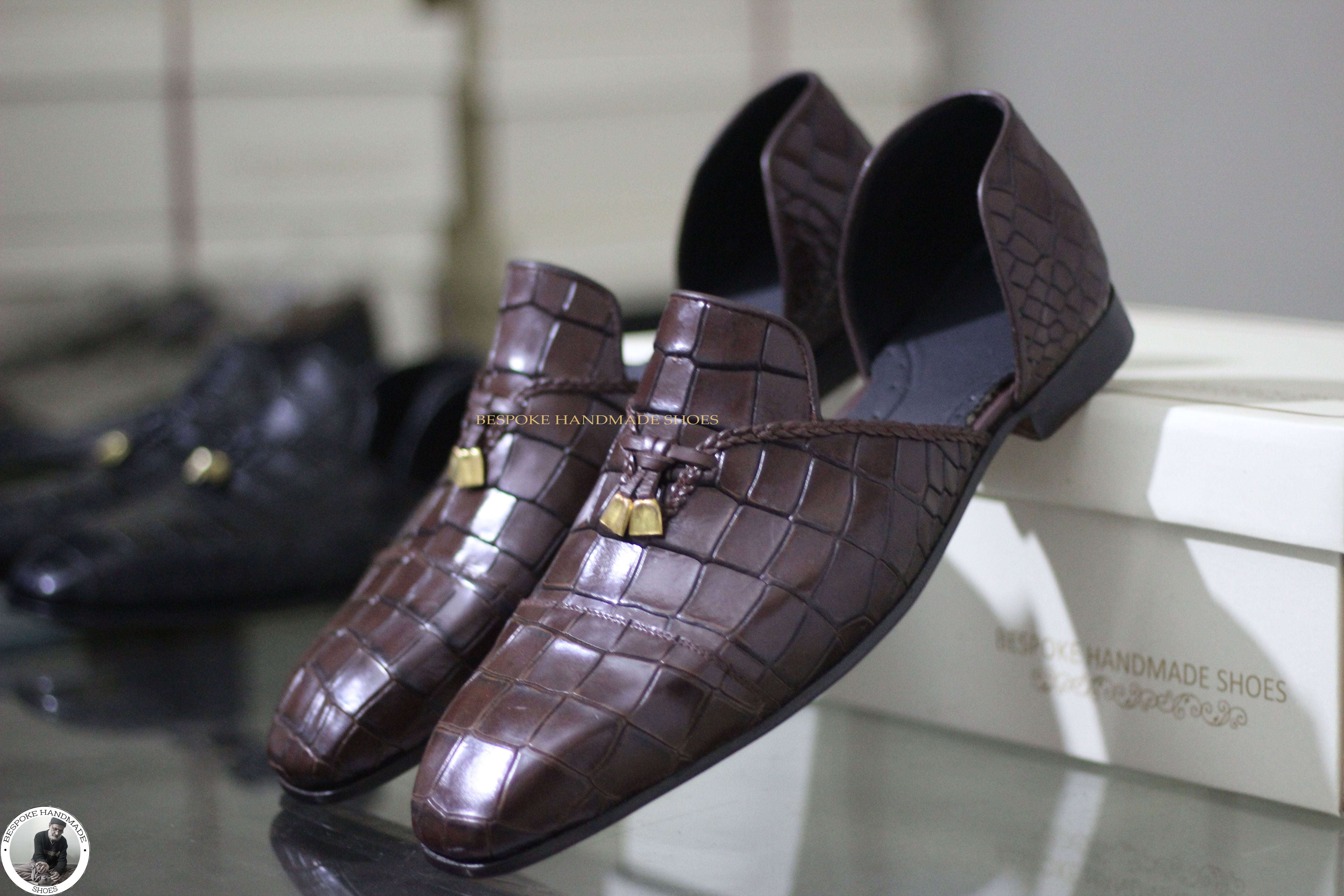 Handmade Men's Brown Leather Half Slip On With Leather Tassel Dress Shoes For Men's