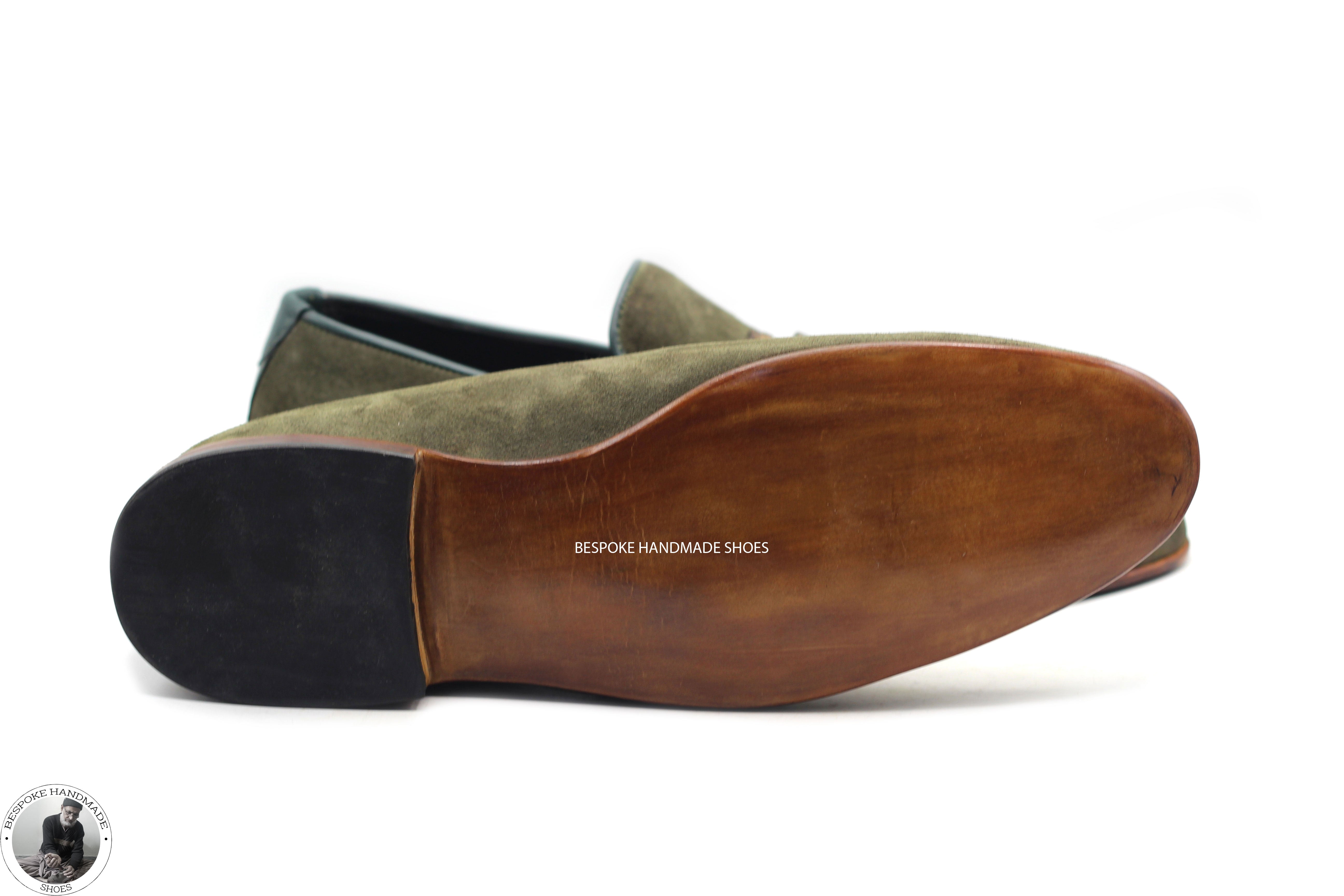 Bespoke Men's Premium Quality Olive Green Color Leather & Tassels Fashion / Dress Shoes For Men's