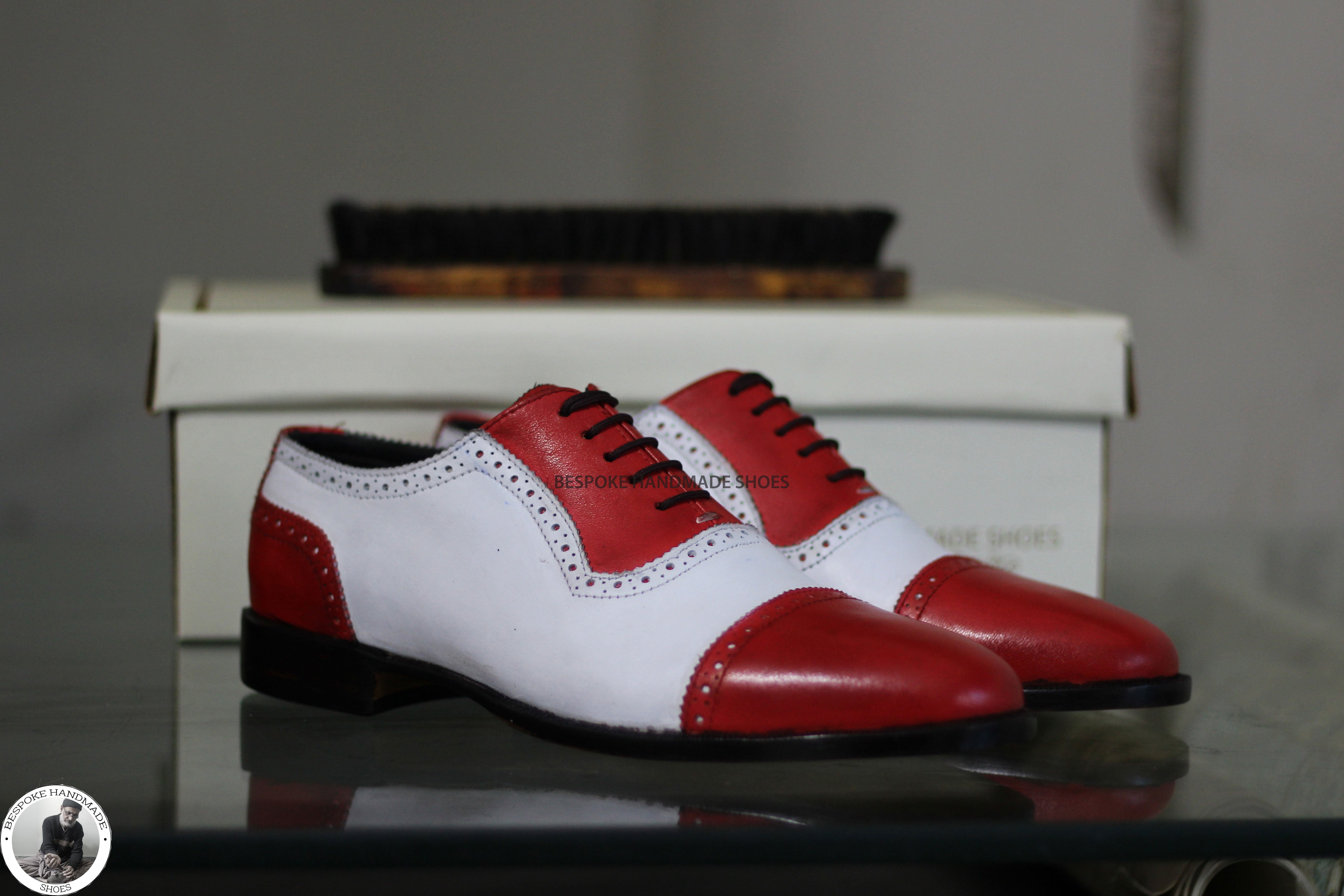 Copy of New Men's Handmade White & Red Color Leather Toe Cap Oxford Lace Up Designer Shoes For Men's