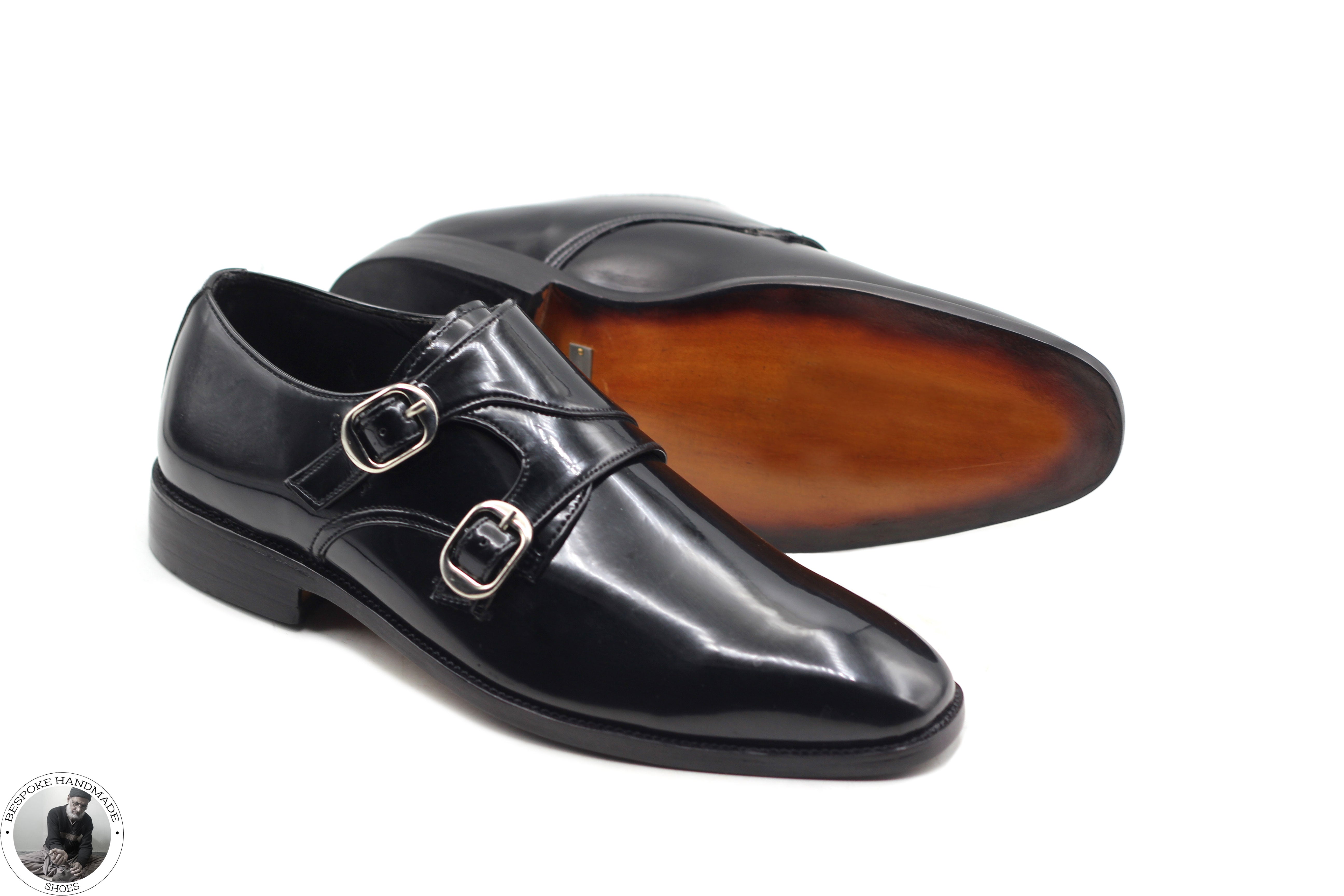 Custom Made Goodyear Welted Black Patent Double Monk Strap Whole Cut Dress / Formal  Shoes For Men's