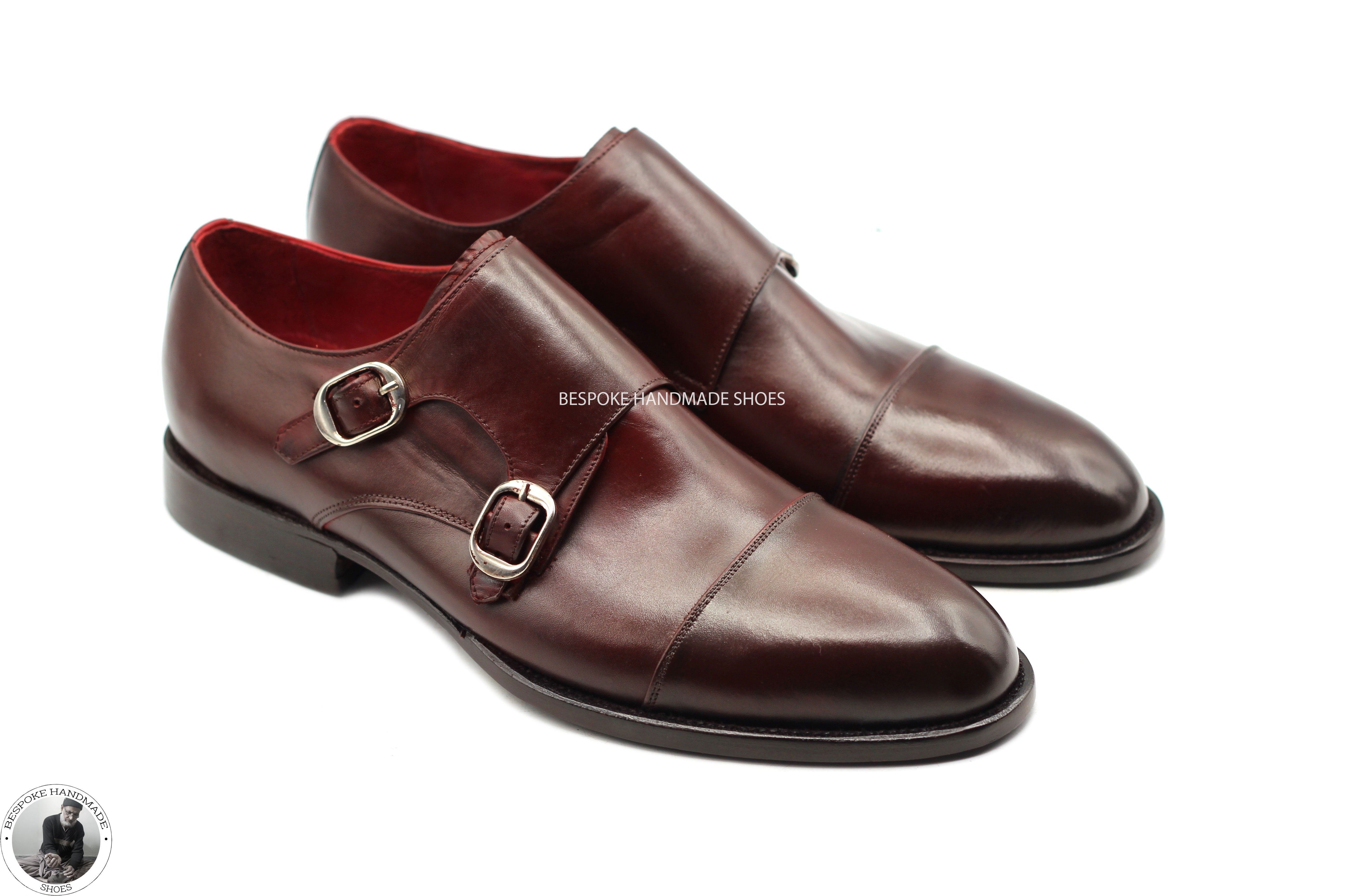 Buy Handmade Brown Color Leather Double Monk Strap Toe Cap Formal Shoes For Men