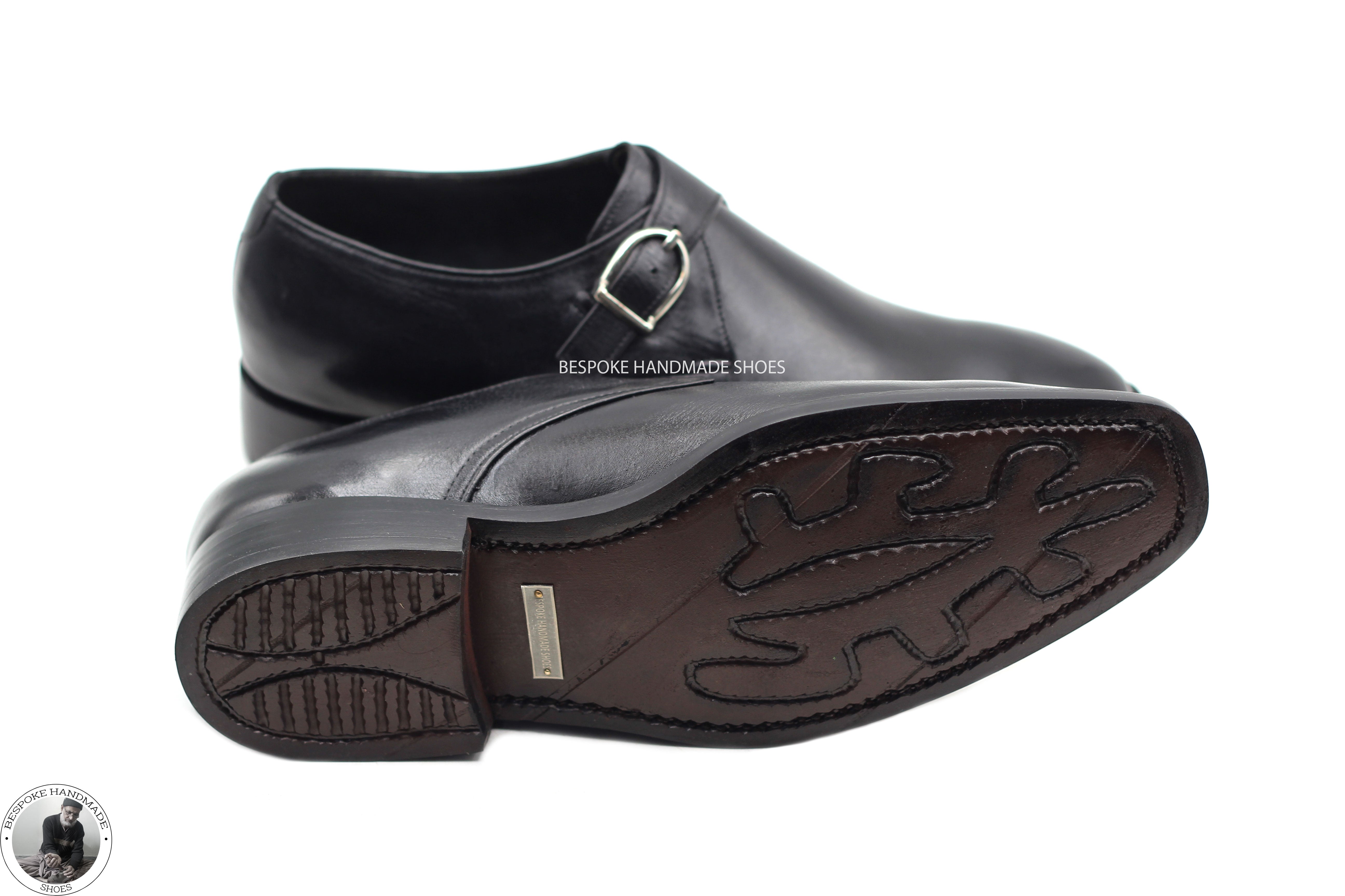 Handmade Business Shoe, Black Calf Leather Whole Cut Single Monk Strap Men Shoes