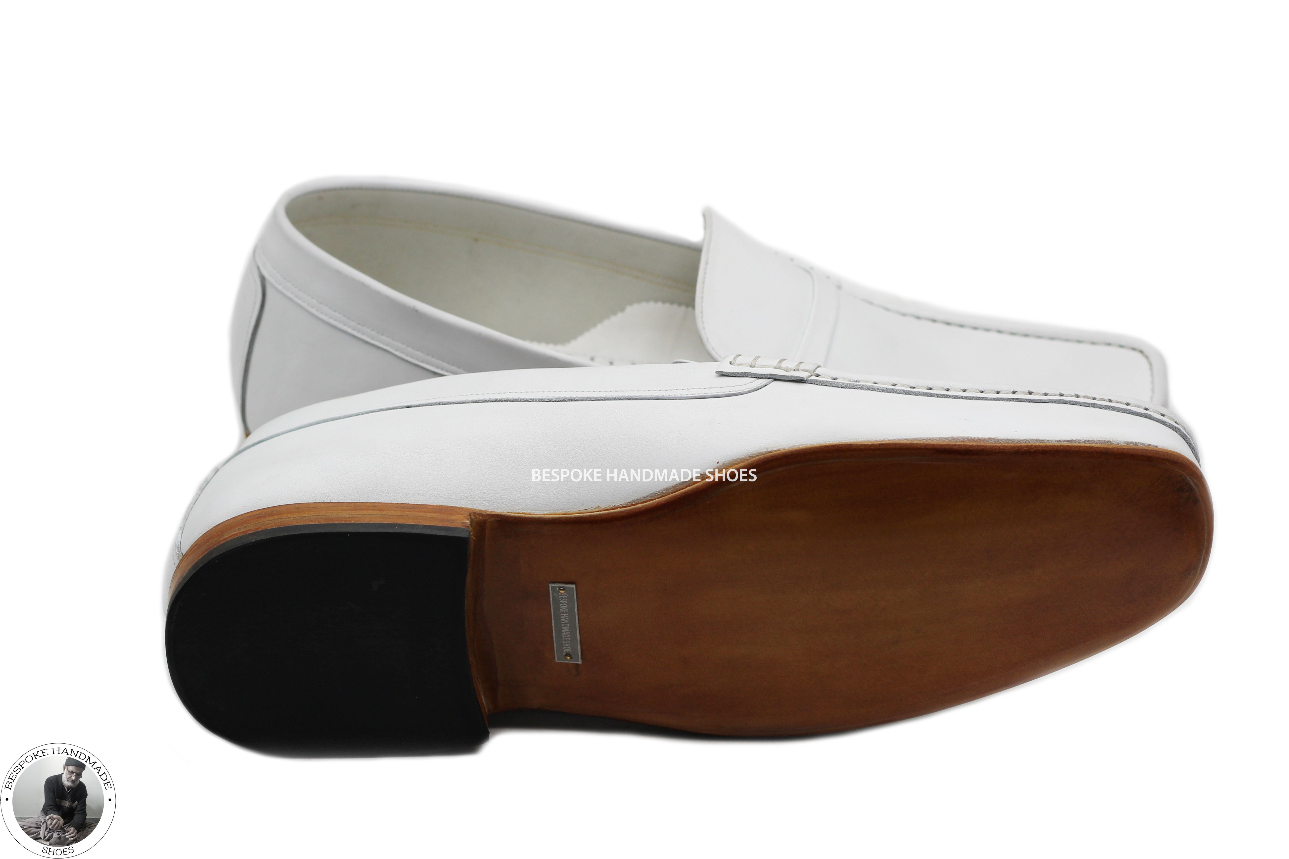 Bespoke Handmade Men's Genuine White Leather Loafer Style Slip on Casual / Formal Shoes