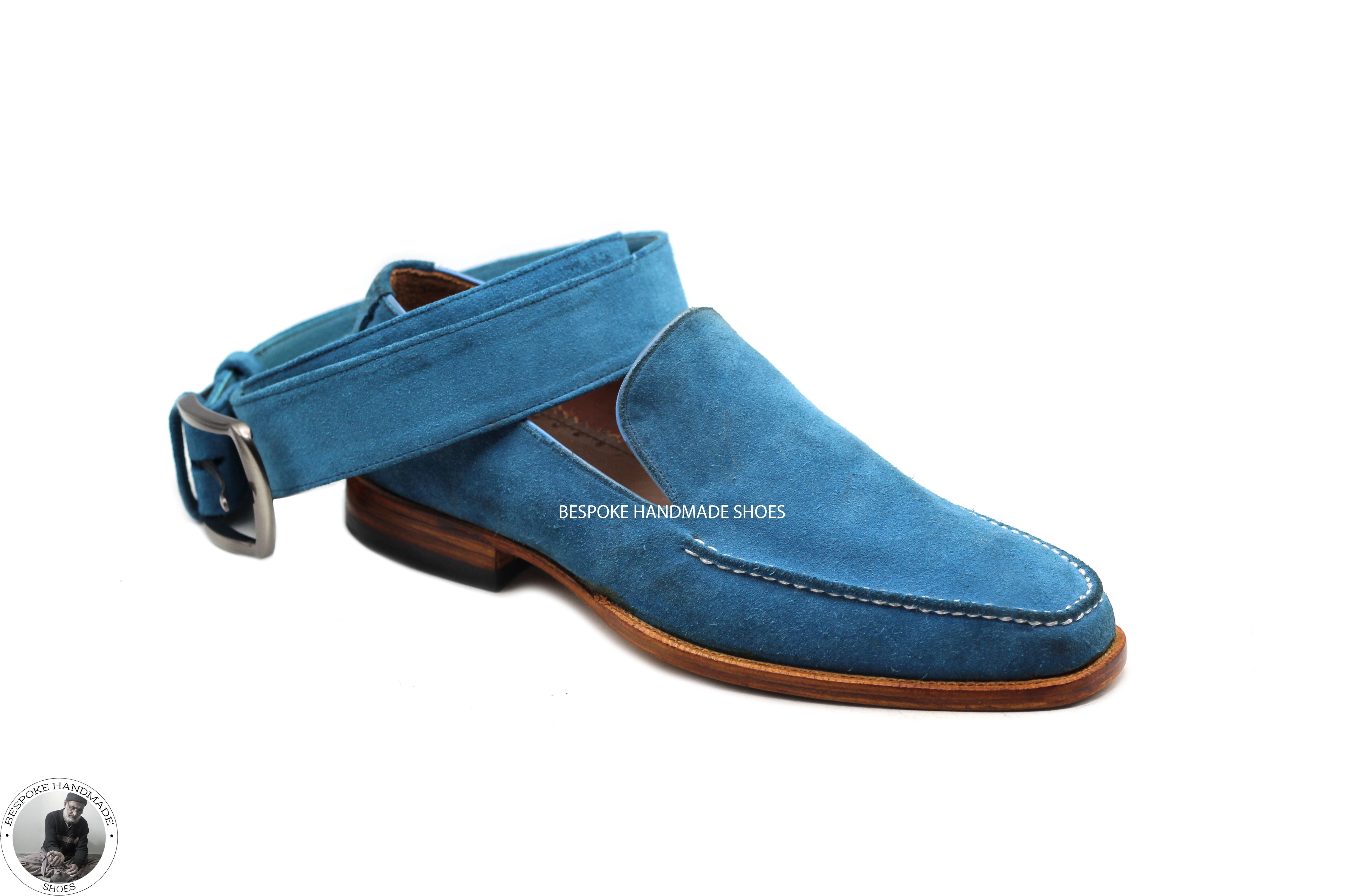 Buy Handmade Goodyear Welted Genuine Blue Suede Loafer Slip on Moccasin Men's Shoes