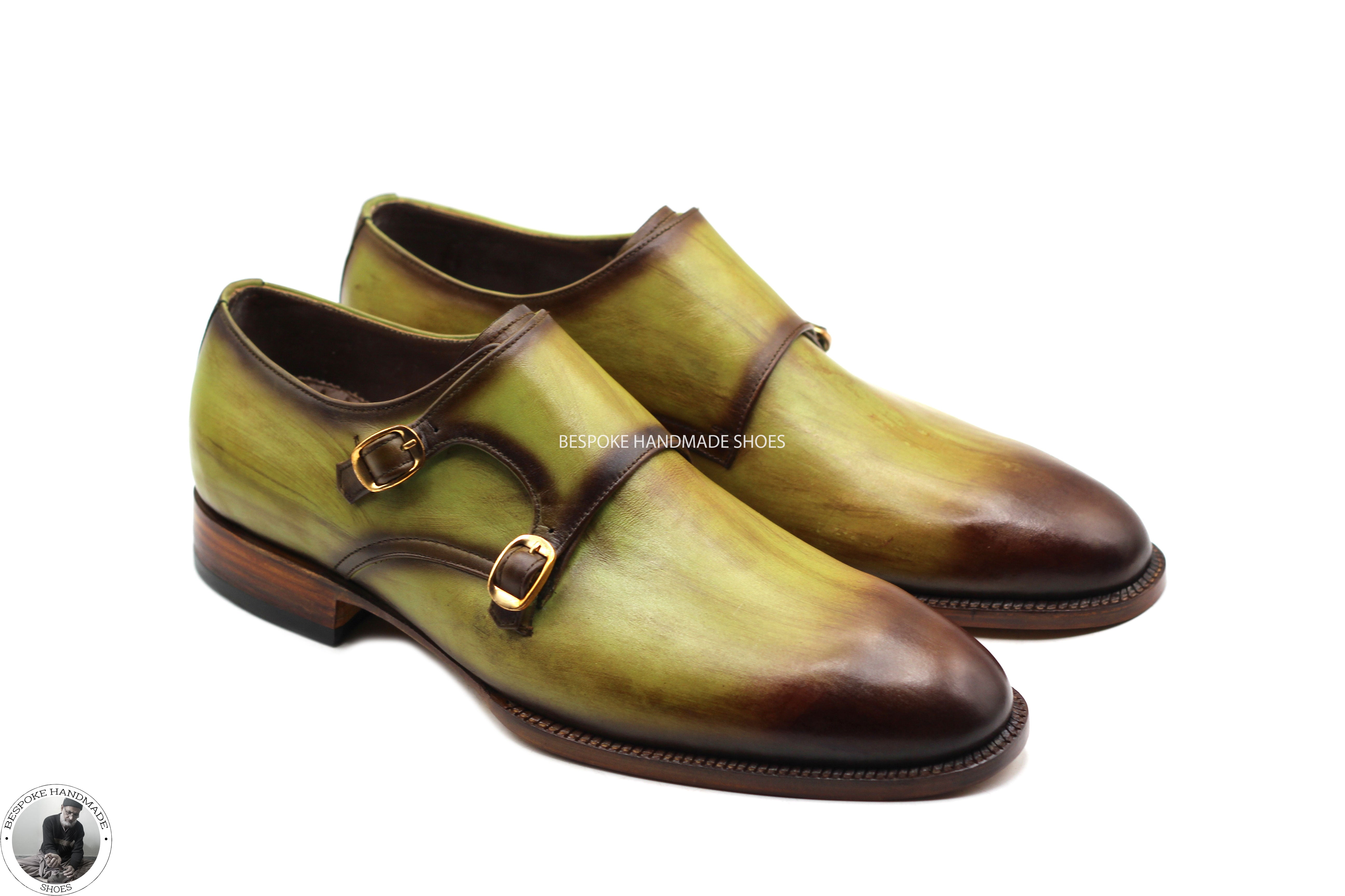 Bespoke Handmade Stylish Two Tone  Leather Toe Shaded Double Monk Strap Dress Shoes for Men' 