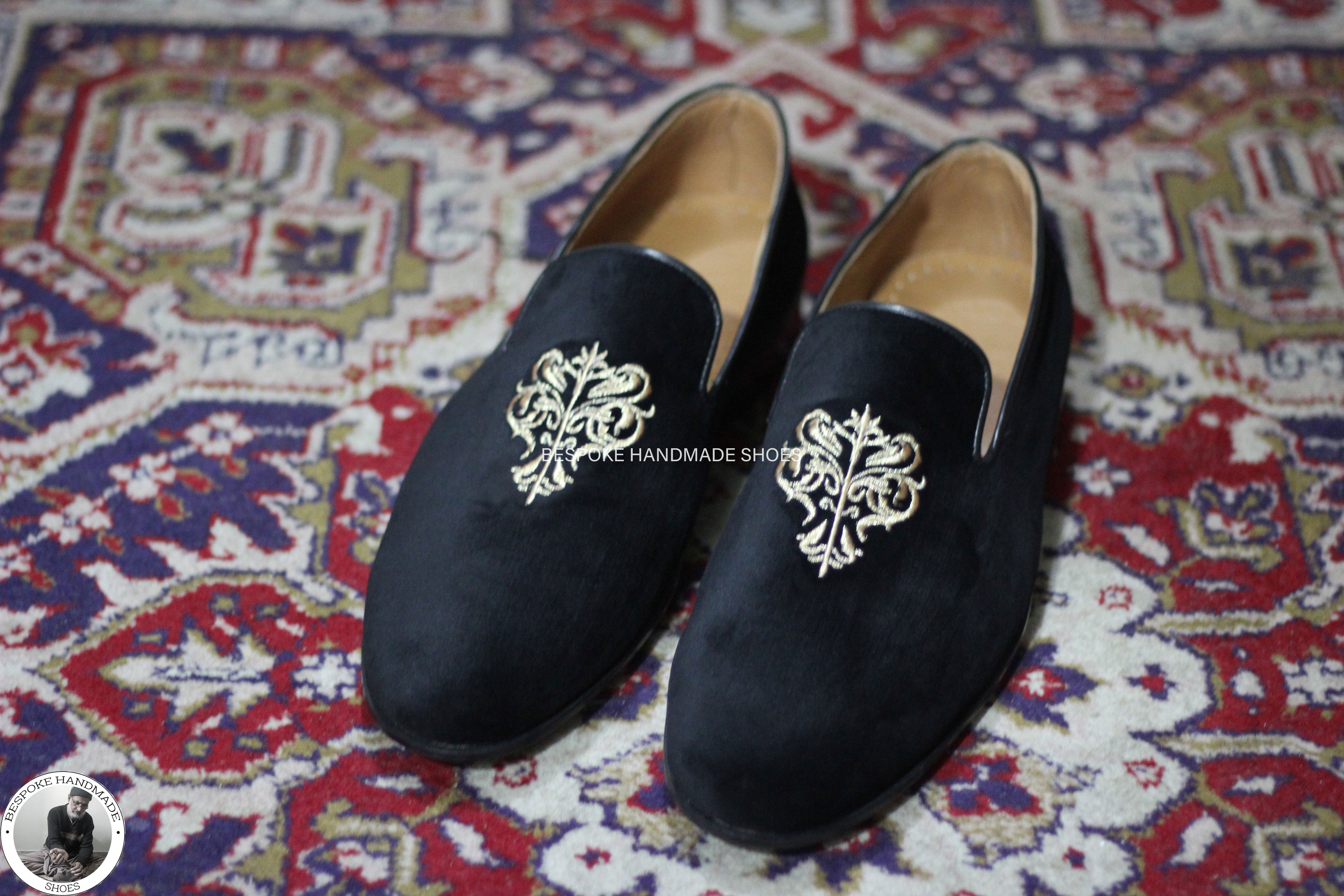 Premium Quality Handmade Genuine Black Velvet Embroidered Slip On Loafer Moccasin Dress Loafers Shoes