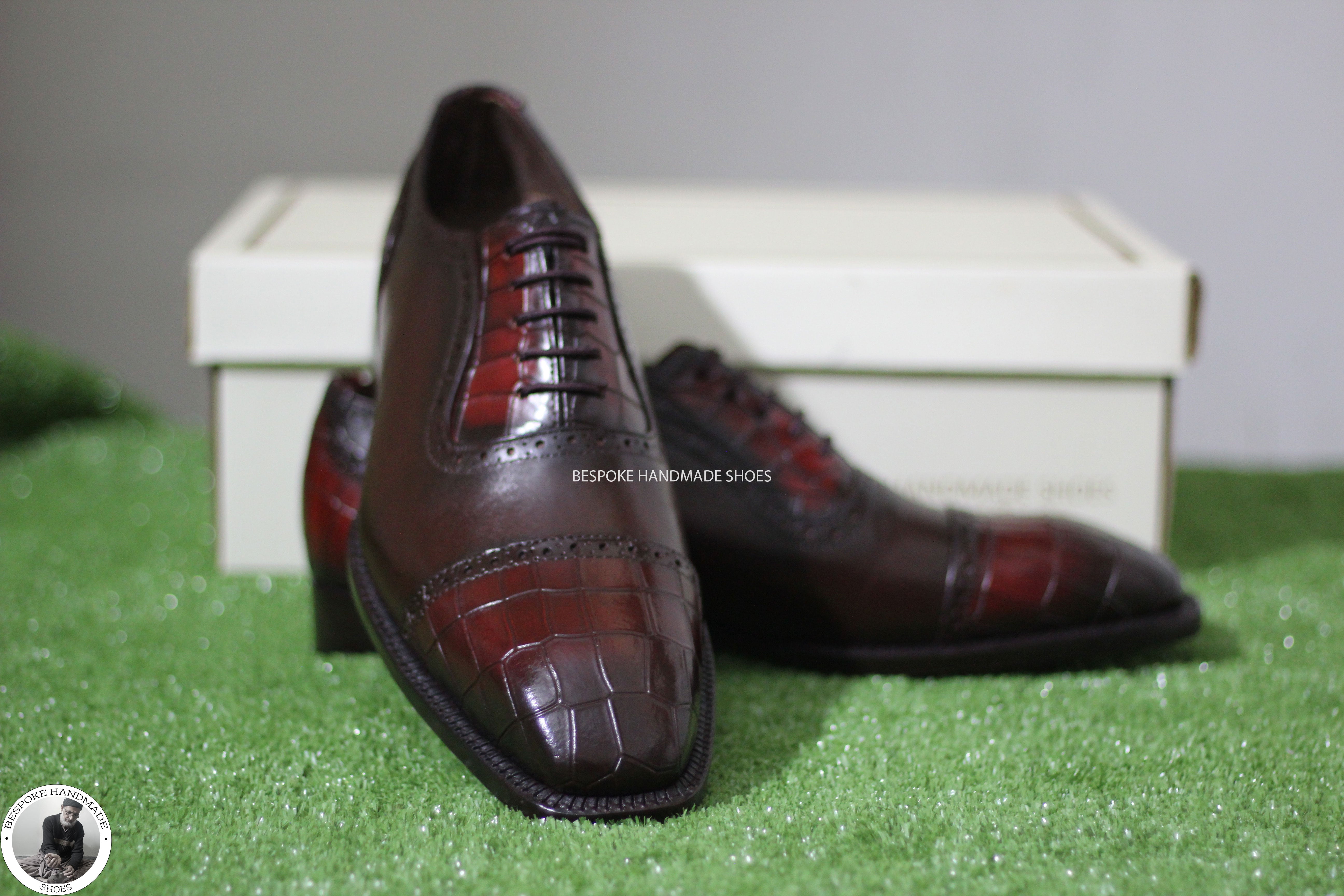Tailor Made Burgundy Crocodile Print Leather Oxford Toe Cap Lace Up Handmade Dress Men Shoes