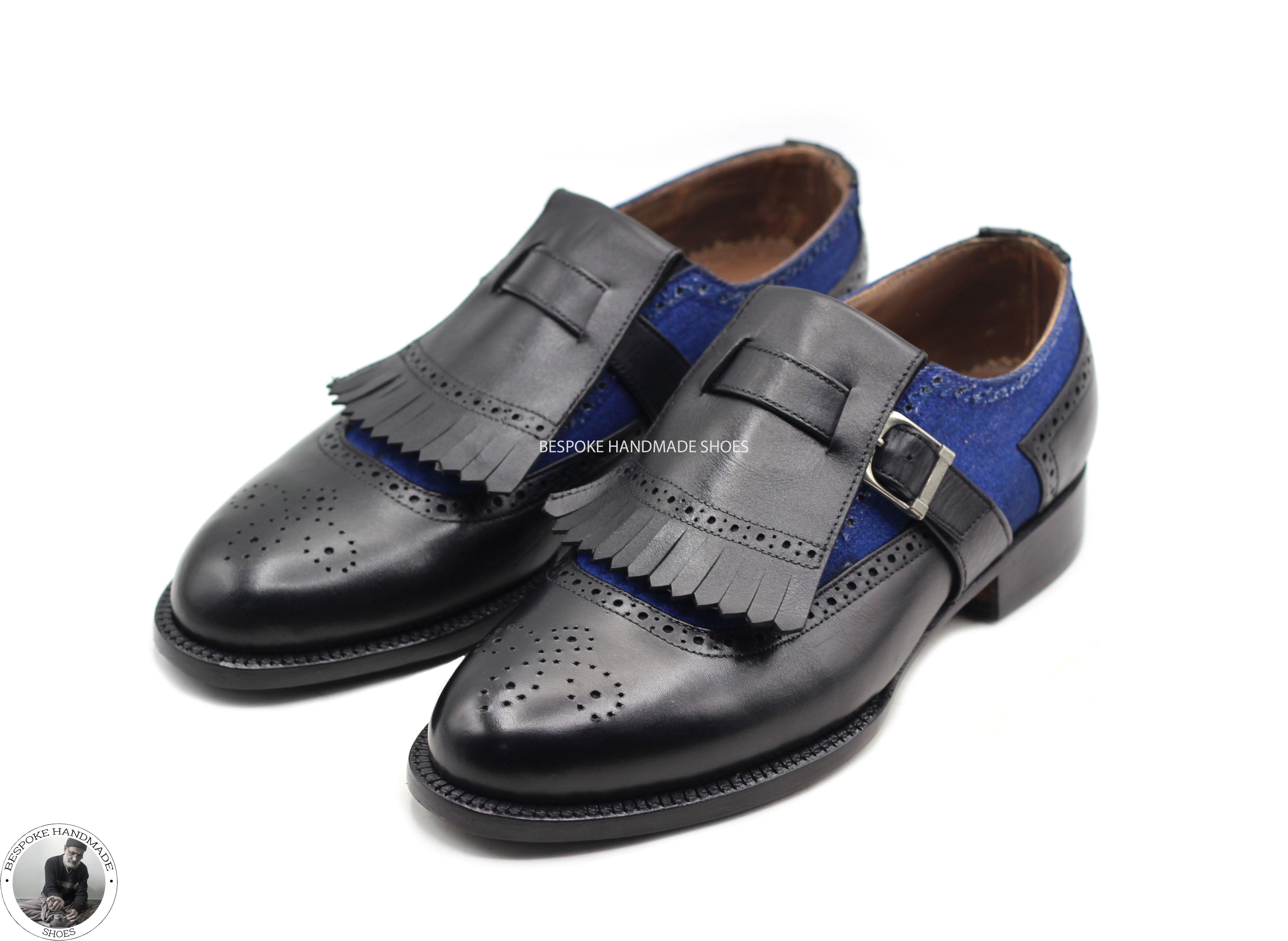 Men's Handmade Two Tone Leather Shoe, Single Monk Strap Cap Toe Brogue Dress Fashion Moccasin Goodyear Welted Shoes