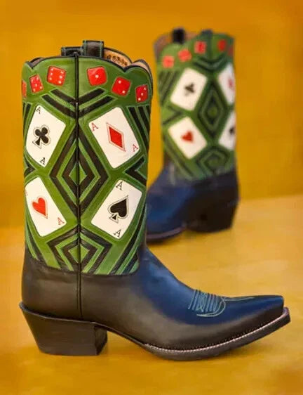 Custom Made Men's Multicolor Leather Cowboy High Roller Western Dress Boots Men