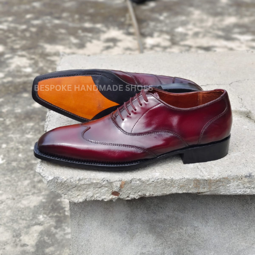 Handcrafted New Men's Burgundy Color Leather Oxford Wingtip Lace Up Formal Wear Casual Shoes Men
