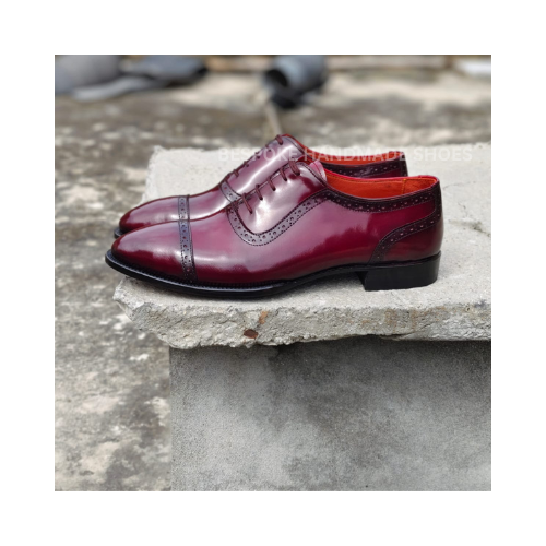 Hadncrafted Men's Burgundy Color Leather Oxford Cap-Toe Lace Up Casual Office Wear Shoes Men
