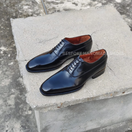Bespoke Men's Handmade Black Leather Oxford Lace Up Dress Formal Wear Gift Shoes Men