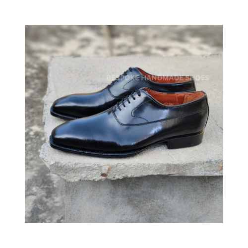 Bespoke Men's Handmade Black Leather Oxford Lace Up Dress Formal Wear Gift Shoes Men