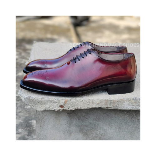 Bespoke Handcrafted Men's Burgundy Color Leather Oxford Whole-Cut Brogue Lace Up Dress Foraml Wear Party Shoes Men