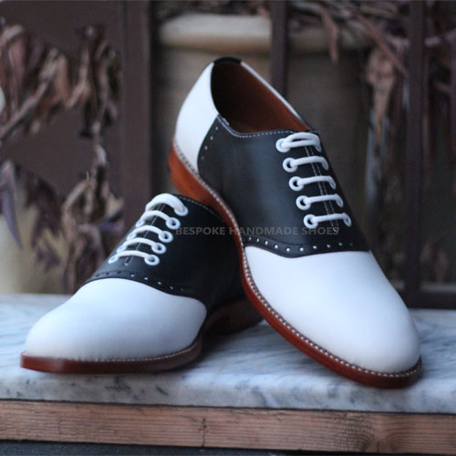 Custom made Men's Black, White Leather Oxford Dress Lace up Handmade men Shoes