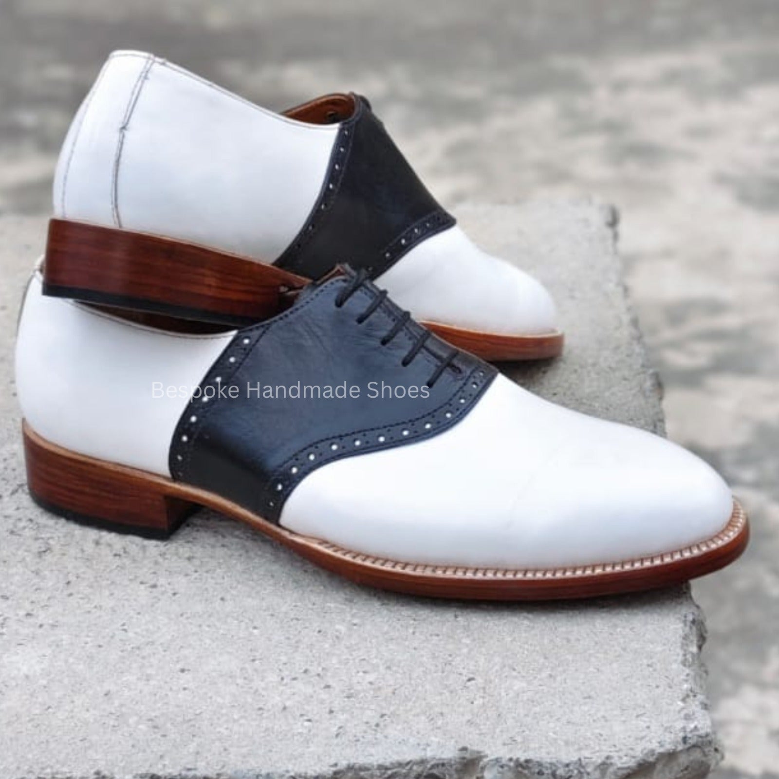 New Men's Handstitched White, Black Color Leather Oxford Lace-Up Premium Quality Dress Shoes Men