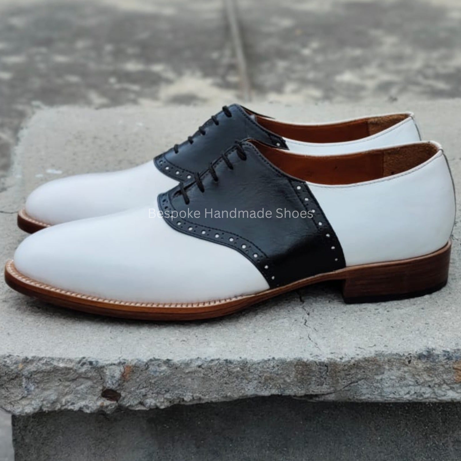 New Men's Handstitched White, Black Color Leather Oxford Lace-Up Premium Quality Dress Shoes Men