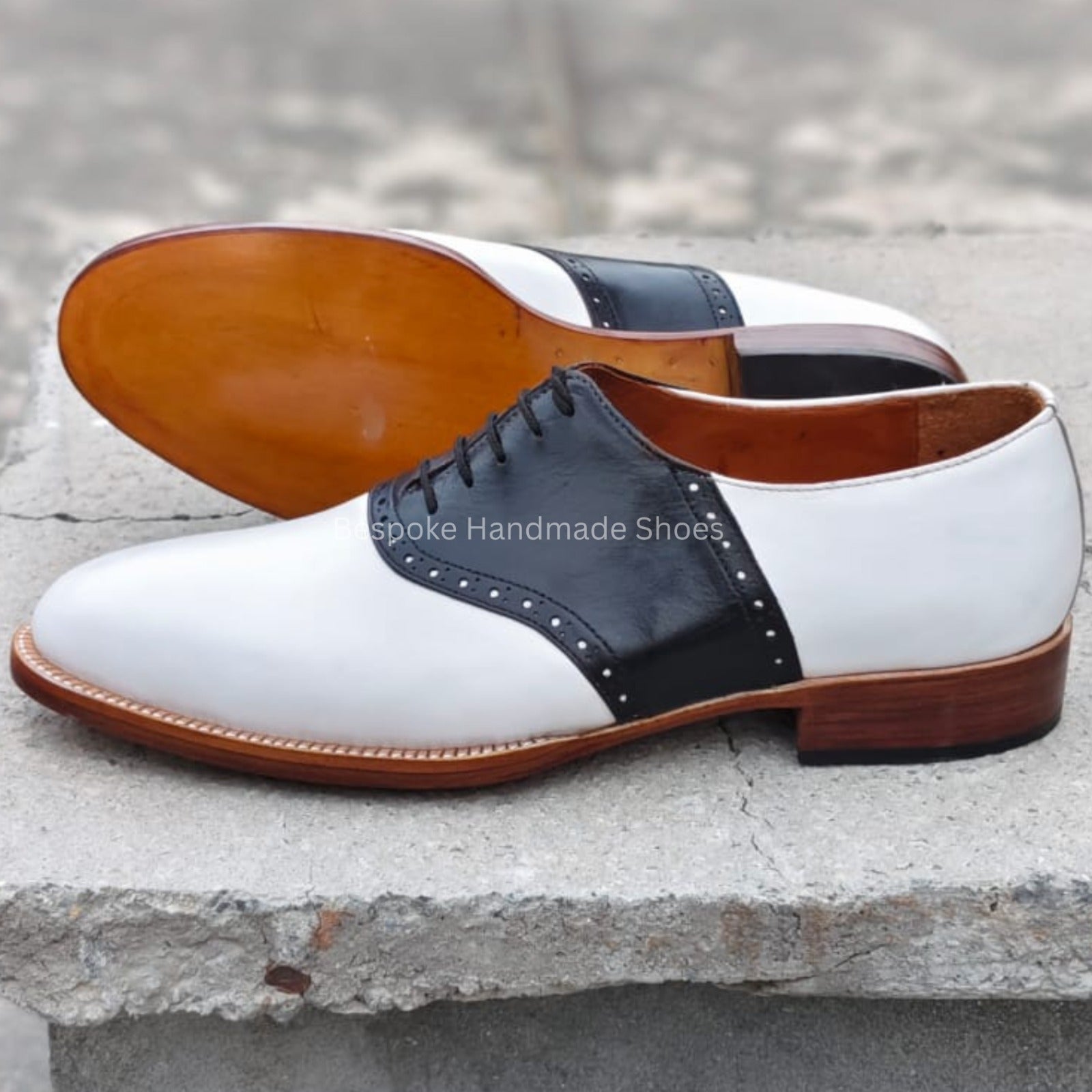 New Men's Handstitched White, Black Color Leather Oxford Lace-Up Premium Quality Dress Shoes Men