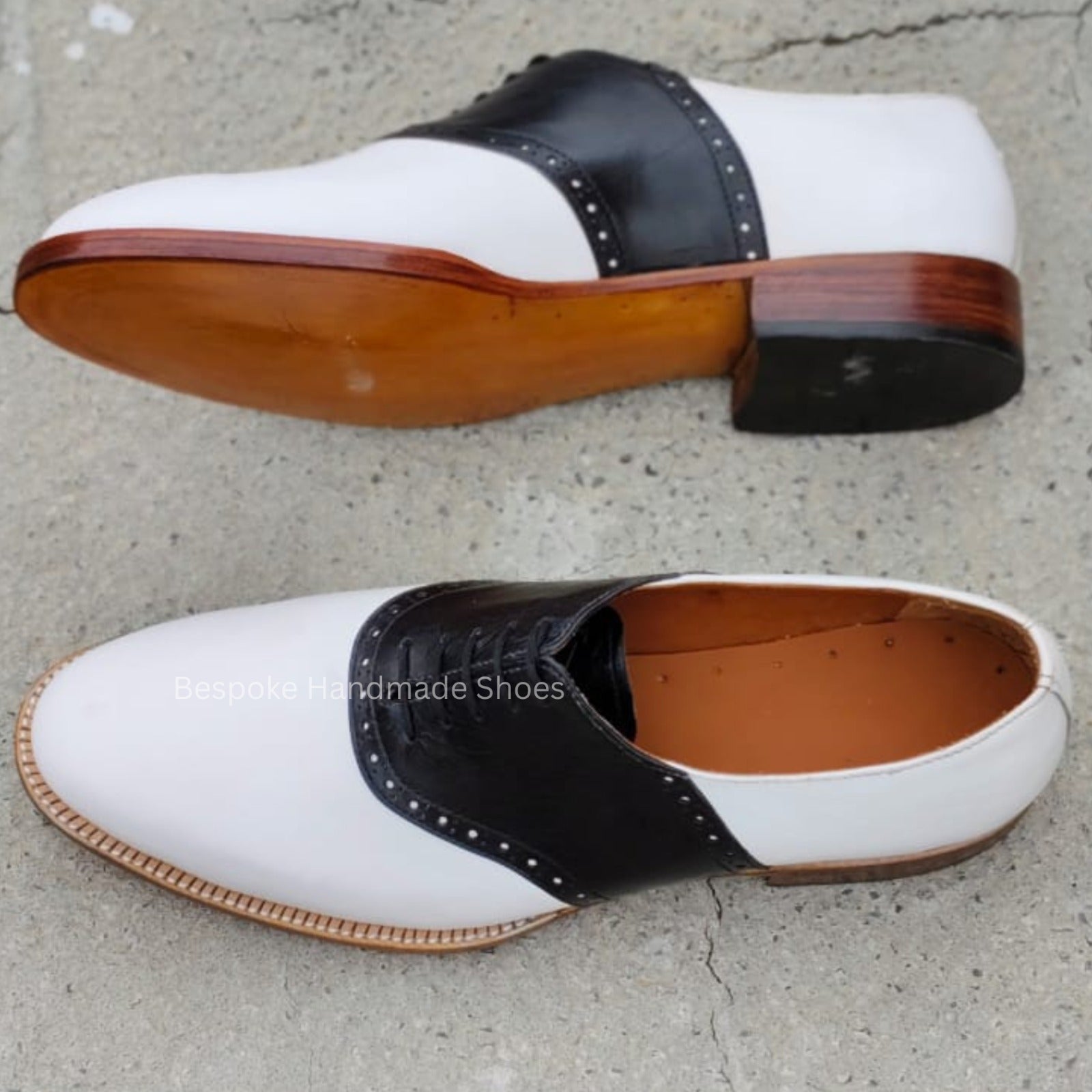 New Men's Handstitched White, Black Color Leather Oxford Lace-Up Premium Quality Dress Shoes Men