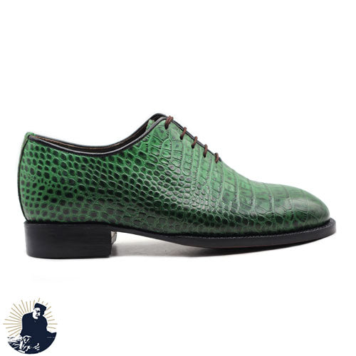 Green Alligator Print Leather Oxford Shoe