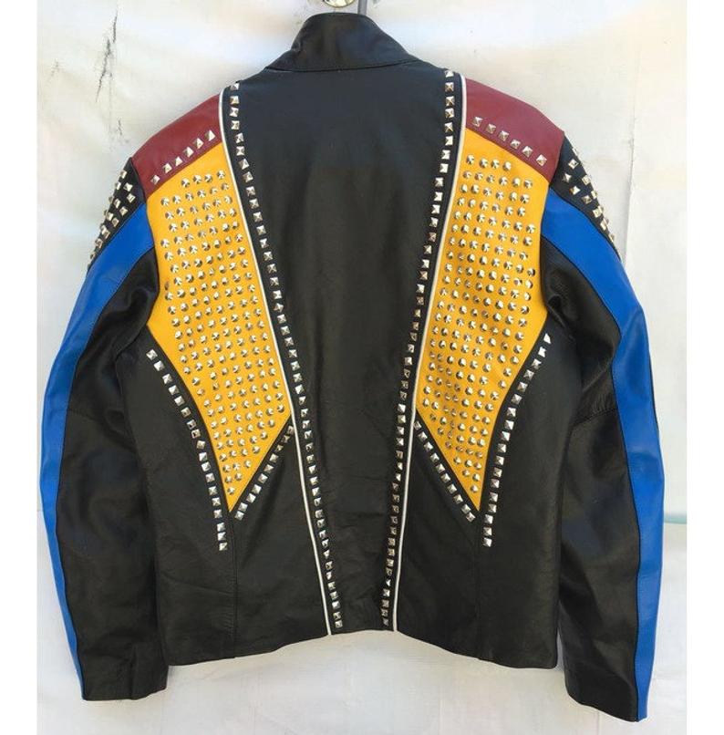 Handmade Men Multi Color Biker Jackets, Real Leather Studded Jackets For Men's