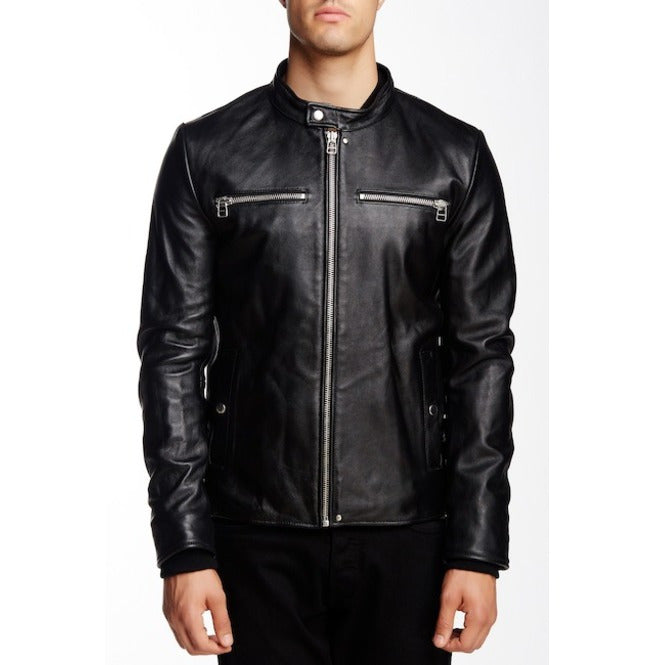 Buy Men Black Detachable Fabric Hooded Leather Jacket Motorcycle Leather Jackets