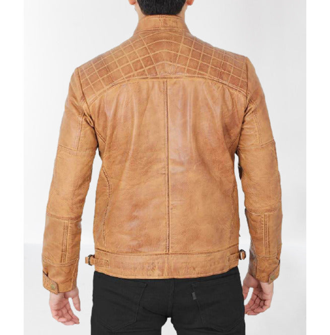 Bespoke Men Tan Pure Leather Fashion Jacket Biker Racer Jackets, Leather Apparel
