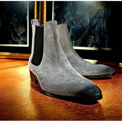Handmade Suede Leather Chelsea Boots For Men's