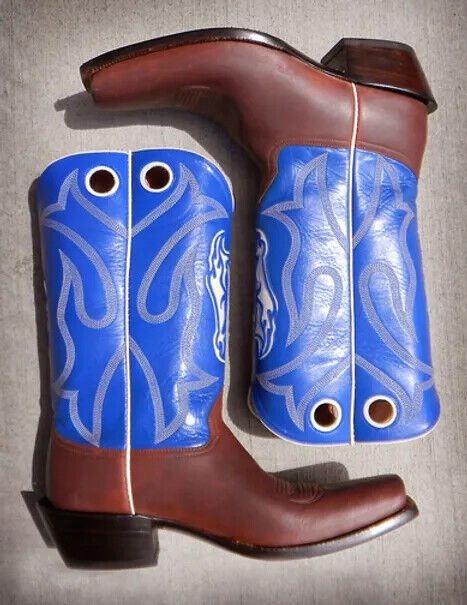 Bespoke Handcrafted Men Cowboy Race Vet 2 Brown and Blue Western Dress New Boots