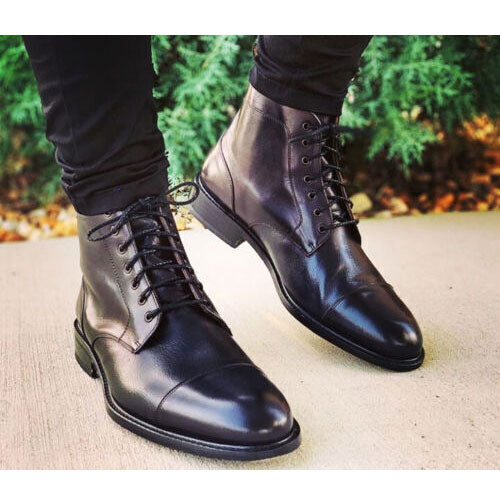 Handmade Men black leather Ankle boots, Tailor made Derby Lace up Dress Men Boot