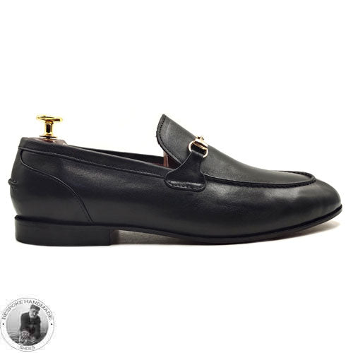 New Men's Handmade, Black Leather Slip on Loafer Moccasian Buckle Dress Shoes