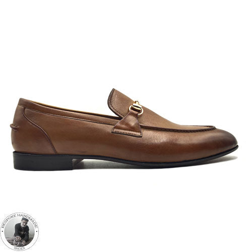 Men Handmade Pure Brown Leather Shoe, Slip On Buckle Loafer Dress/Formal Shoes For Men's